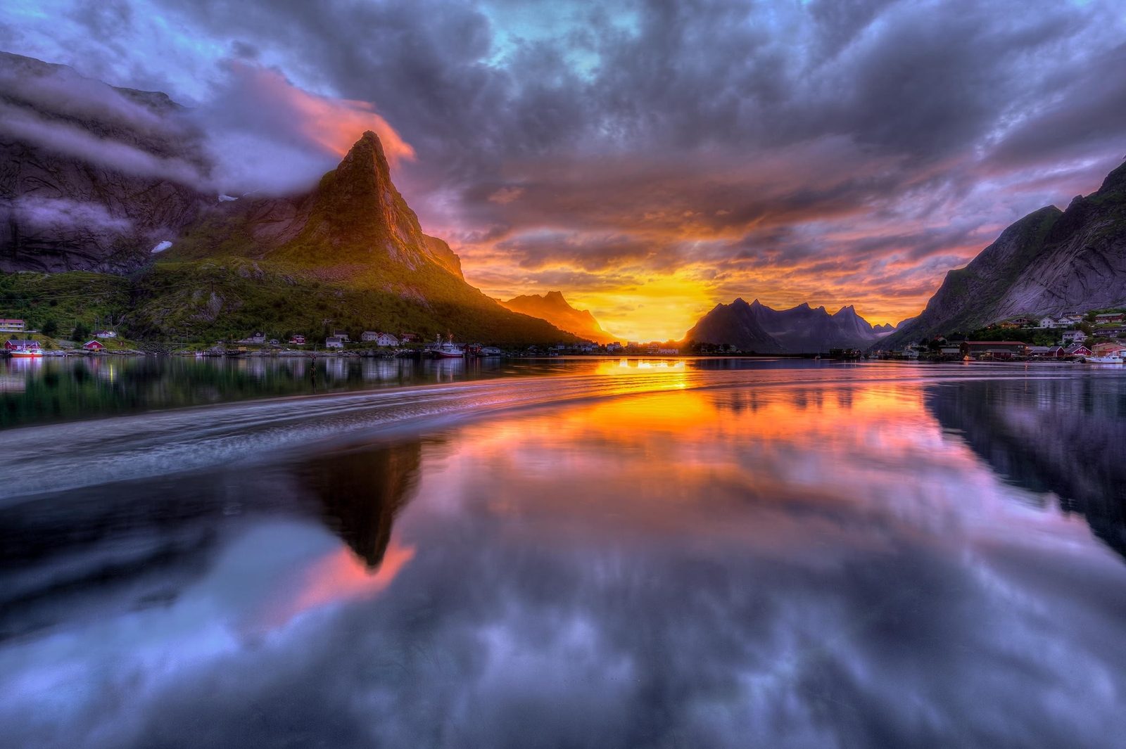 Landscape nature mountains town house norway clouds Custom Gaming Mat Desk