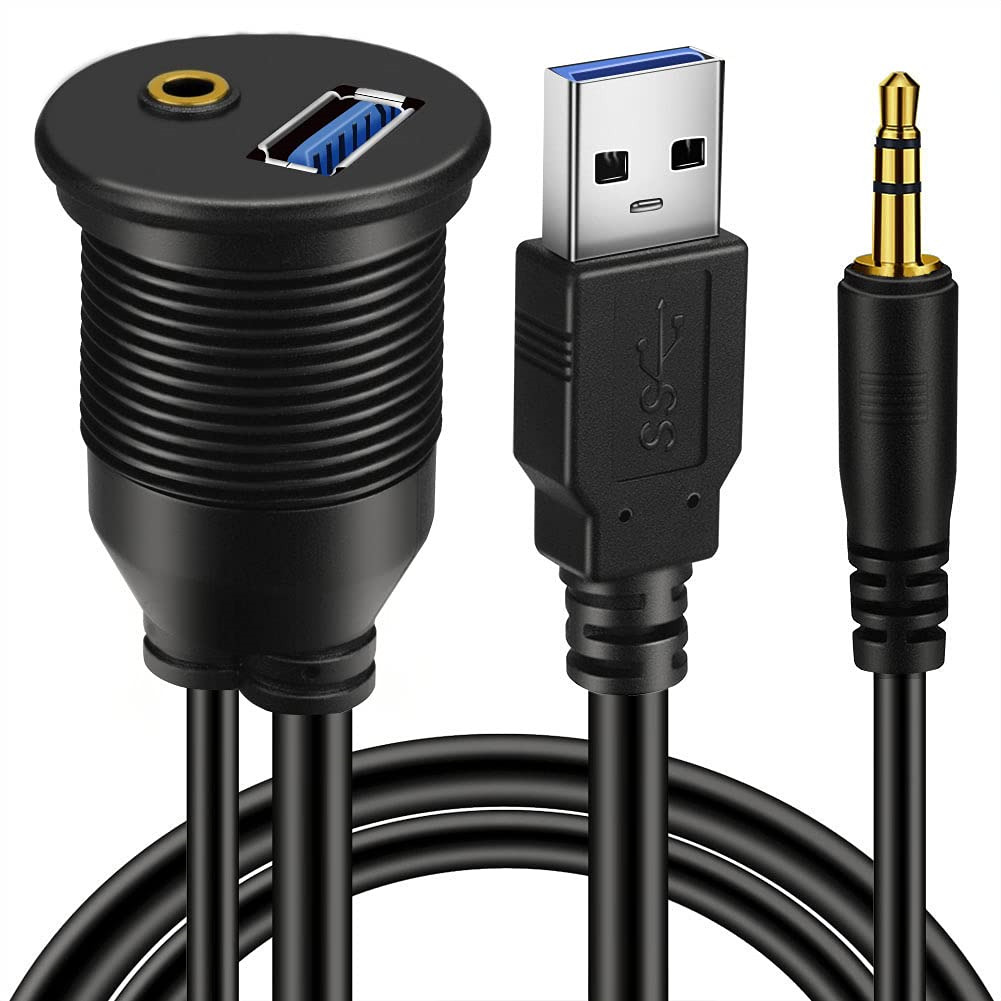 BATIGE USB 3.0 & 3.5Mm Car Mount Flush Cable 3.5Mm + USB3.0 AUX Extension Dash P
