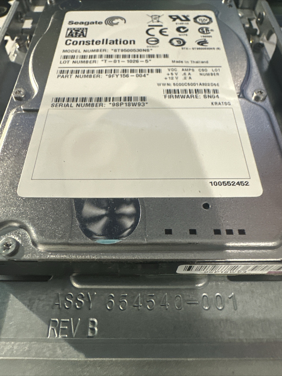 Seagate ST9500530NS 500GB 7200RPM SATA II 2.5" HDD Apple MacPro Drive Bay Adap