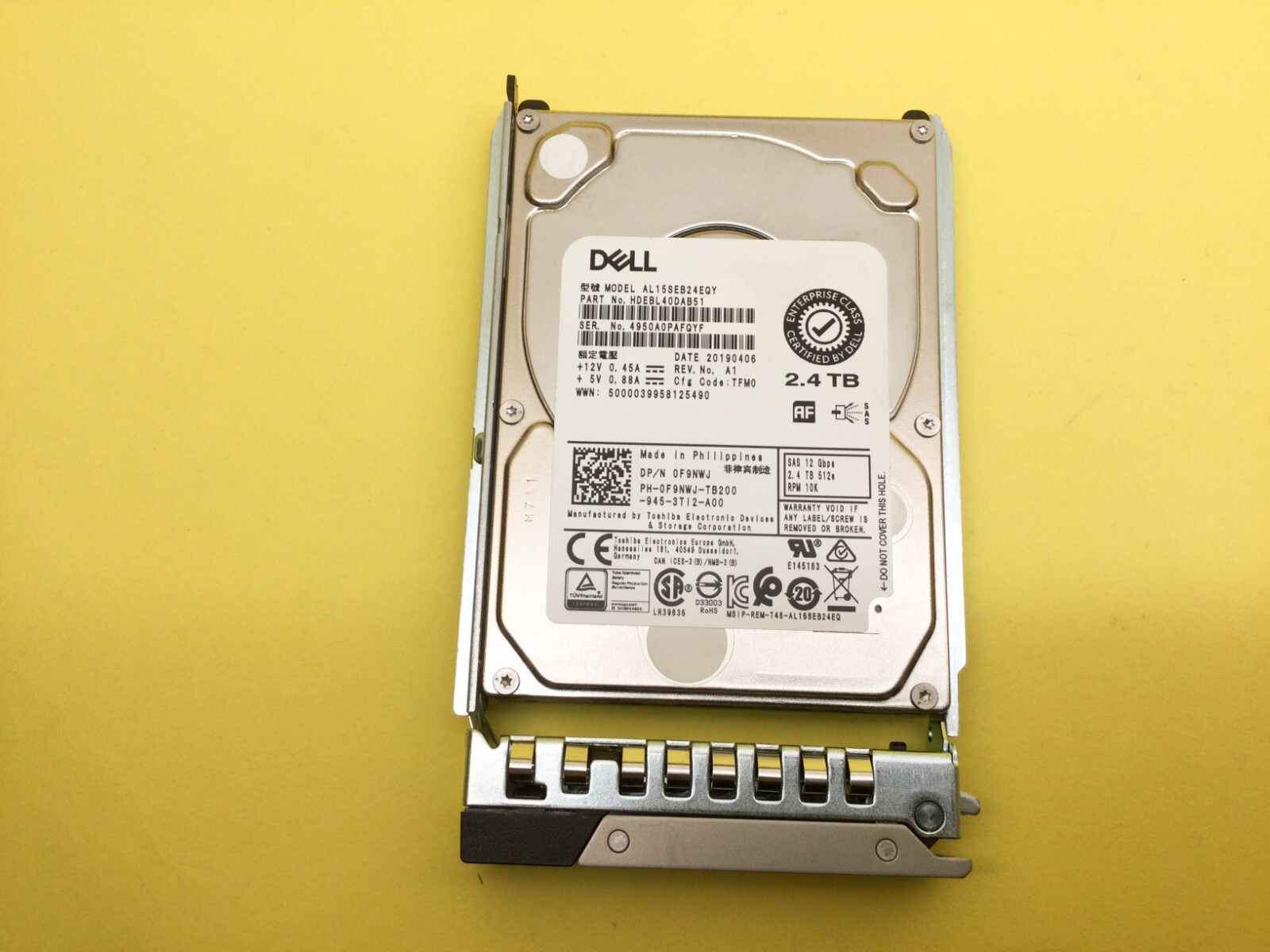 F9NWJ DELL 2.4TB 10K 12Gbps 2.5" 512e SAS HDD 0F9NWJ AL15SEB24EQY w/ Gen 14th