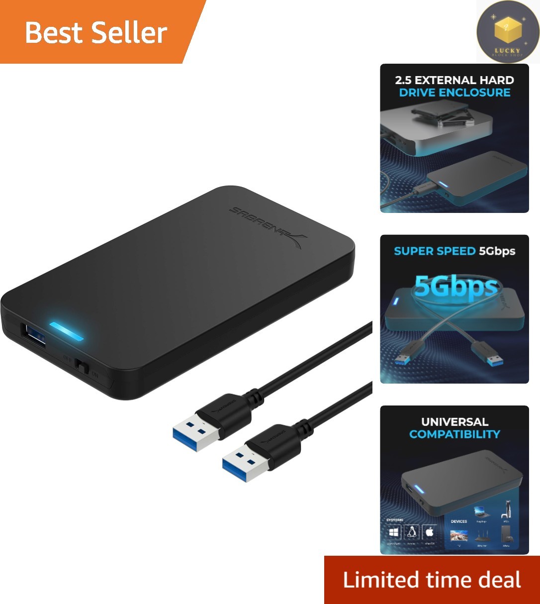 Sleek Black 2.5 Inch SATA External Hard Drive Enclosure - Hot-Swappable Design