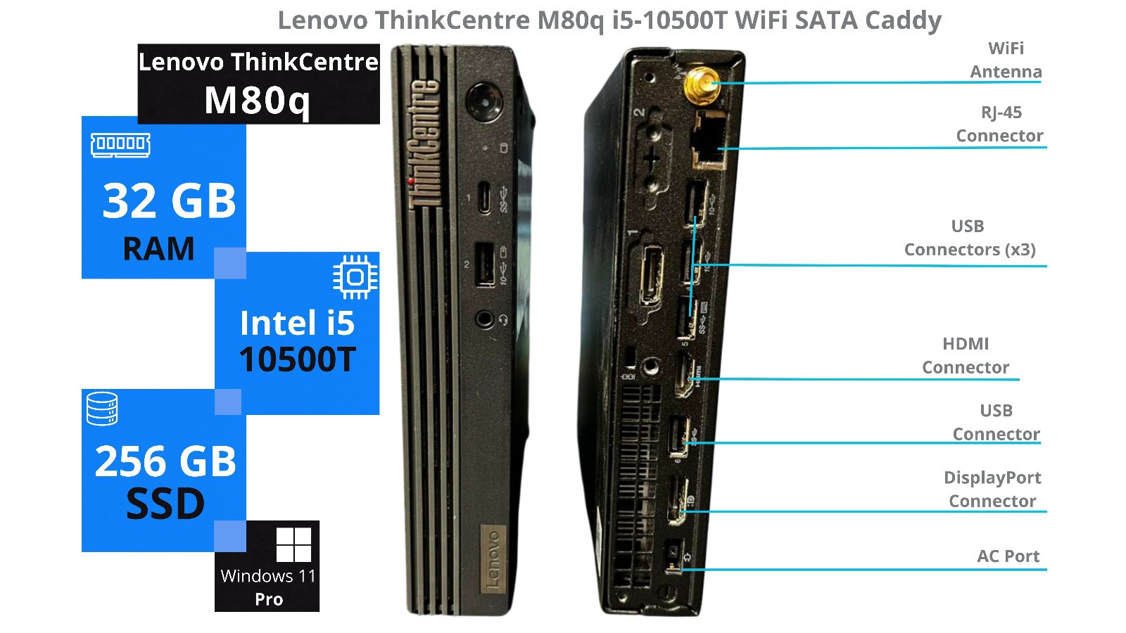 Lenovo ThinkCentre M80q Mini PC (i5-10500T /32GB RAM /256GB SSD) WiFi & WIN 11..