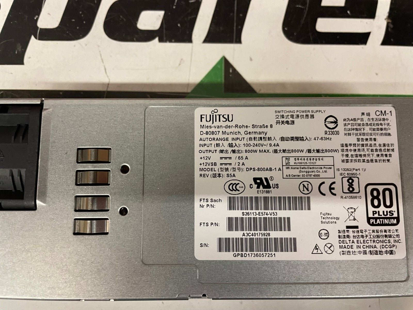 Fujitsu 800W AC Power Supply RX2530 2540 A3C40175928
