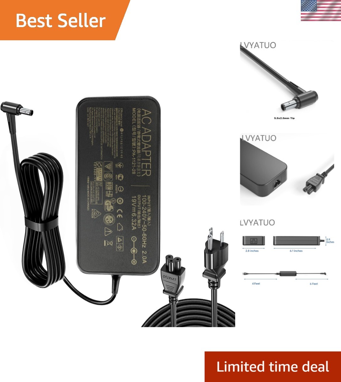 High Quality 120W 6.32A Charger Adapter for Asus Laptops - Fast & Safe Power
