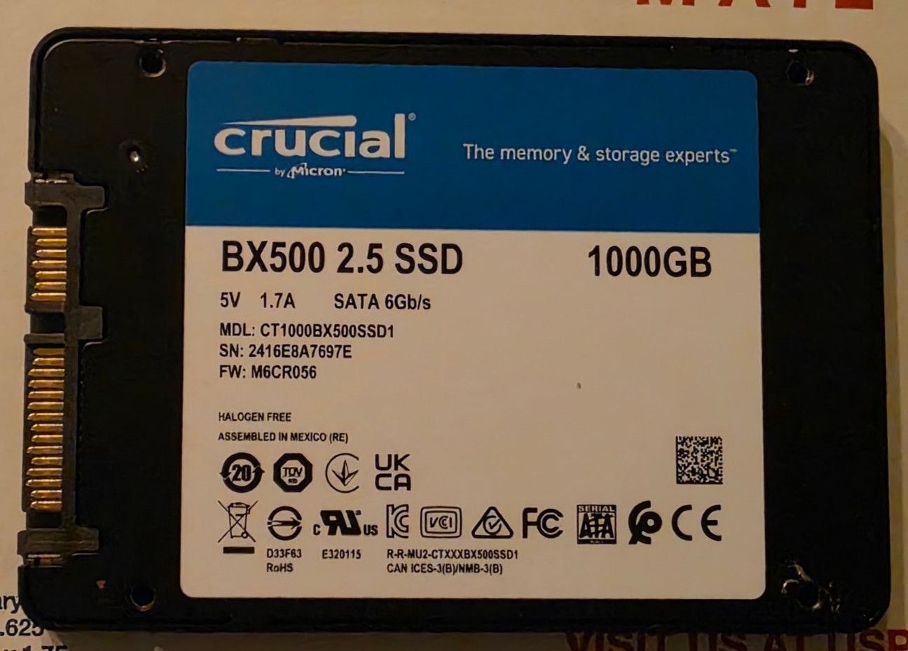 Crucial BX500 2.5 SATA 1TB SSD CT1000BX500SSD1 Previously Used Still Working