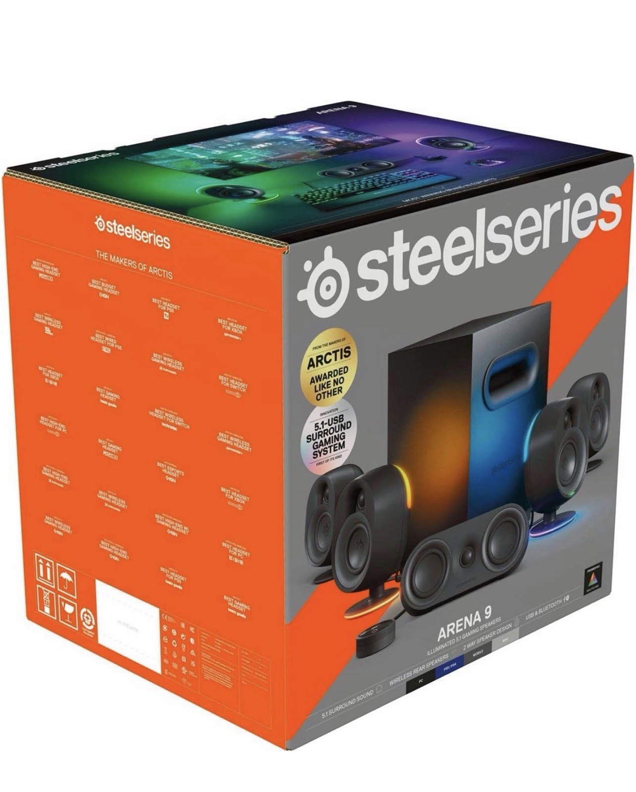 SteelSeries Arena 9 US 5.1 Channel USB Gaming Speakers, Black, Illuminated New