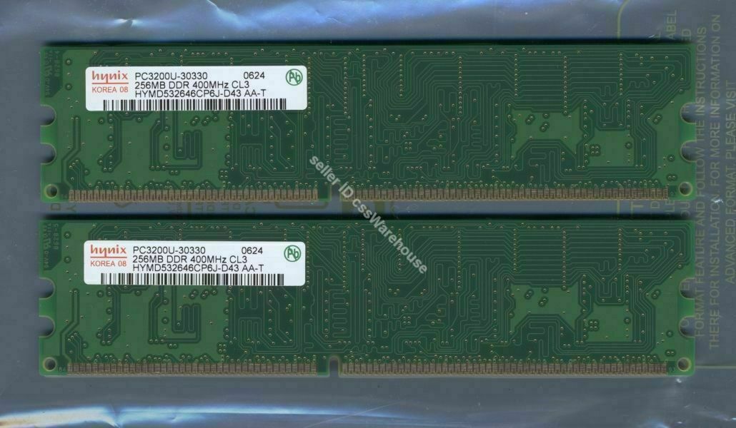 RAM Hynix PC3200U 2x 256MB 512MB Total DDR 400MHz CL3 Computer Memory Korea Made