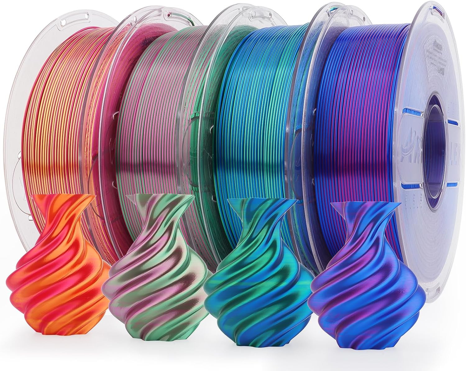AMOLEN Silk PLA 3D Printer Filament Bundle, Shiny Dual Color PLA Filament
