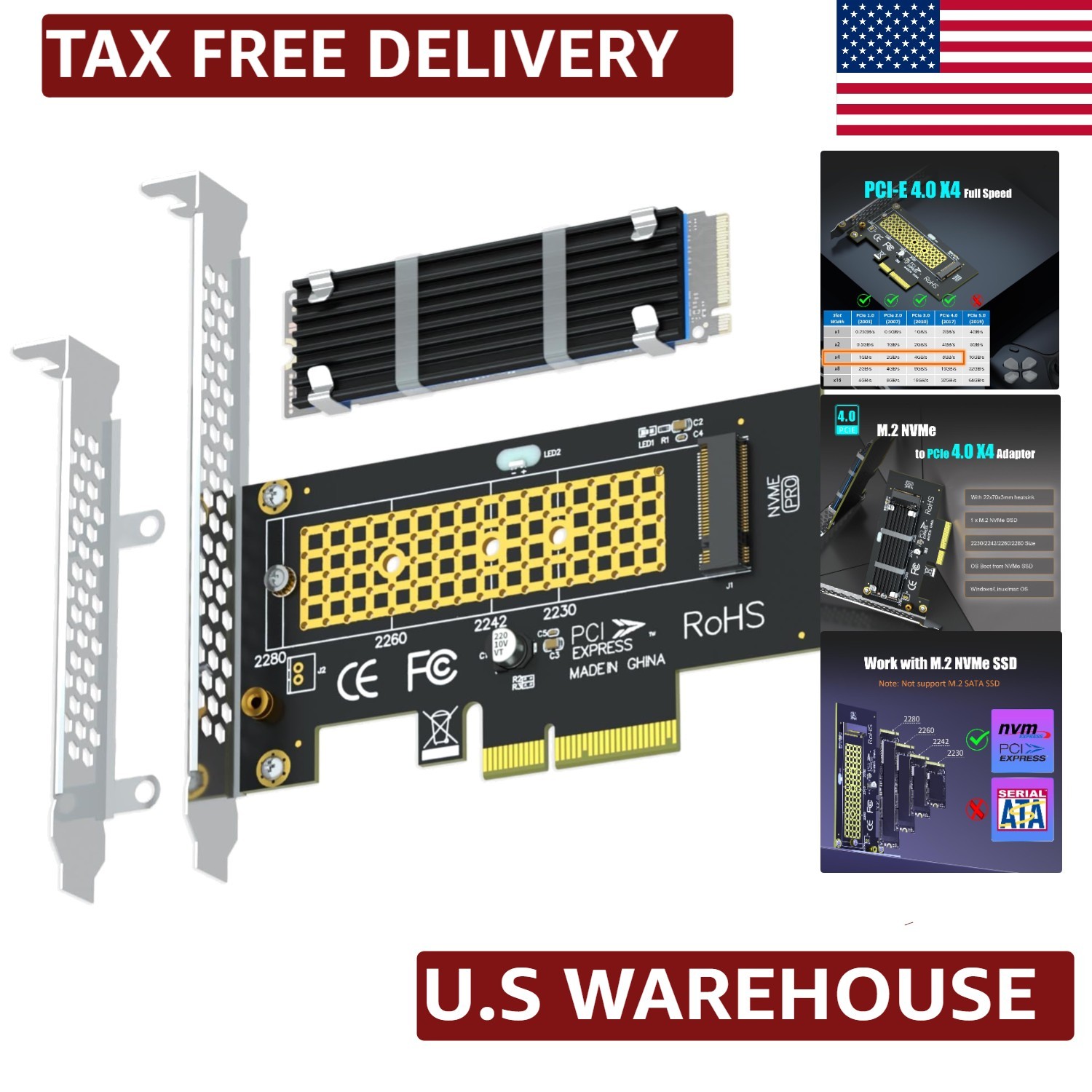 High-Speed M.2 NVMe to PCIe 4.0 X4 Adapter with Heatsink - Optimized Performance