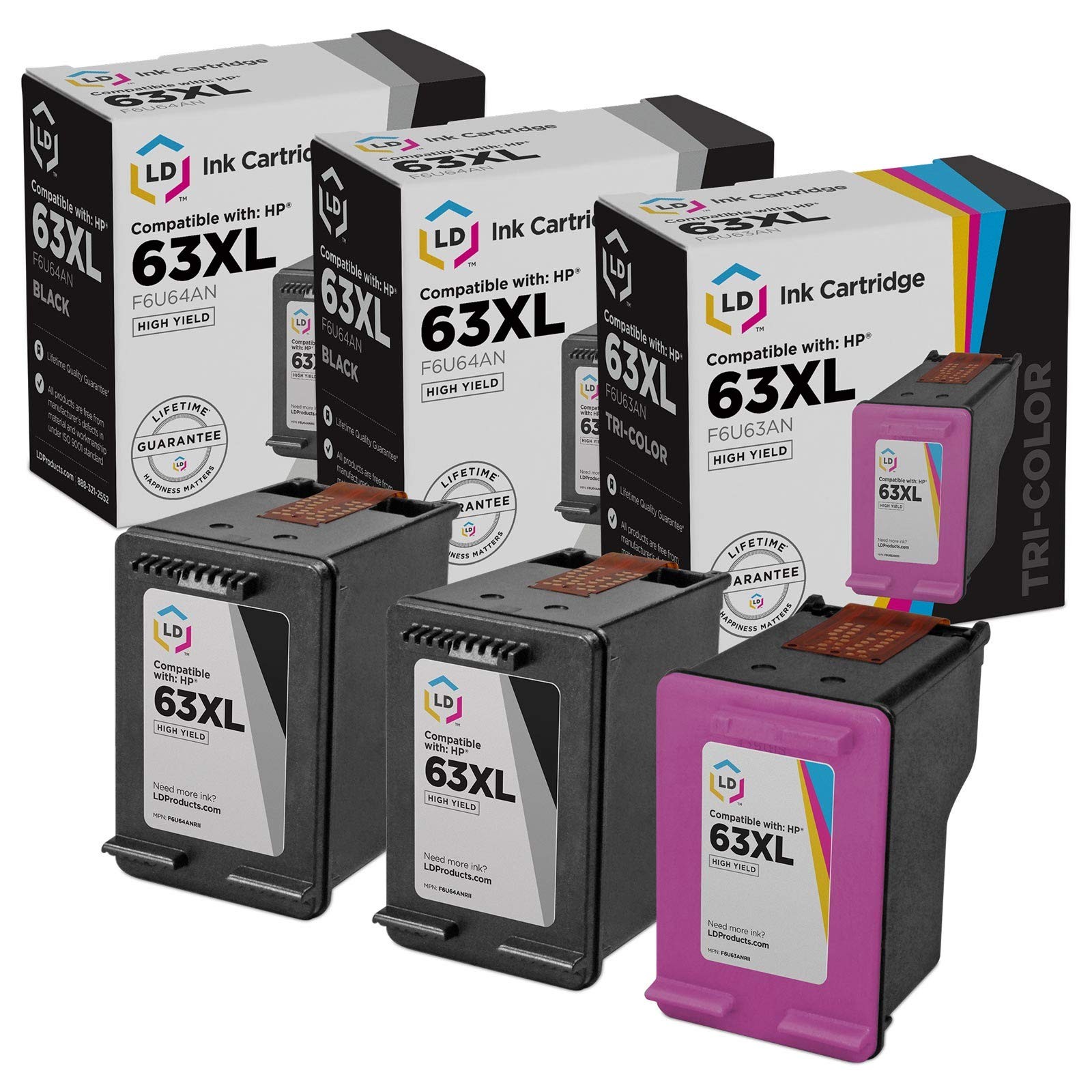 Reman Ink Replacement for HP 63XL HY (2 Blk, 1 Color, 3-Pk)