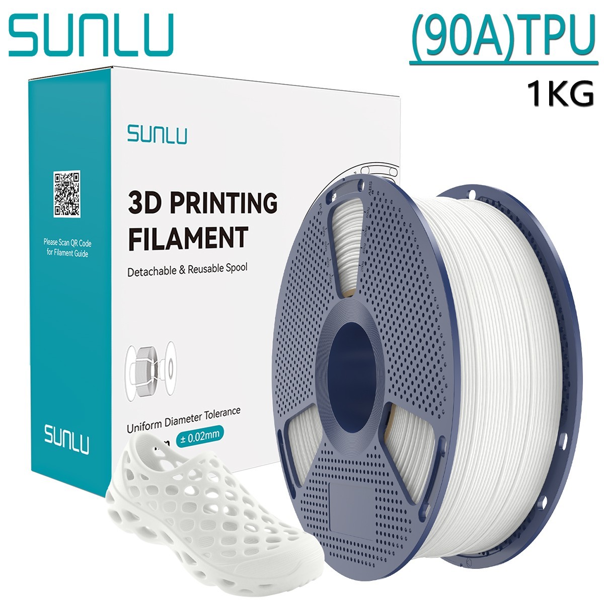 SUNLU 1KG White TPU 90A 3D Printer Filament 1.75mm TPU 2.2lbs Flexible TPU White