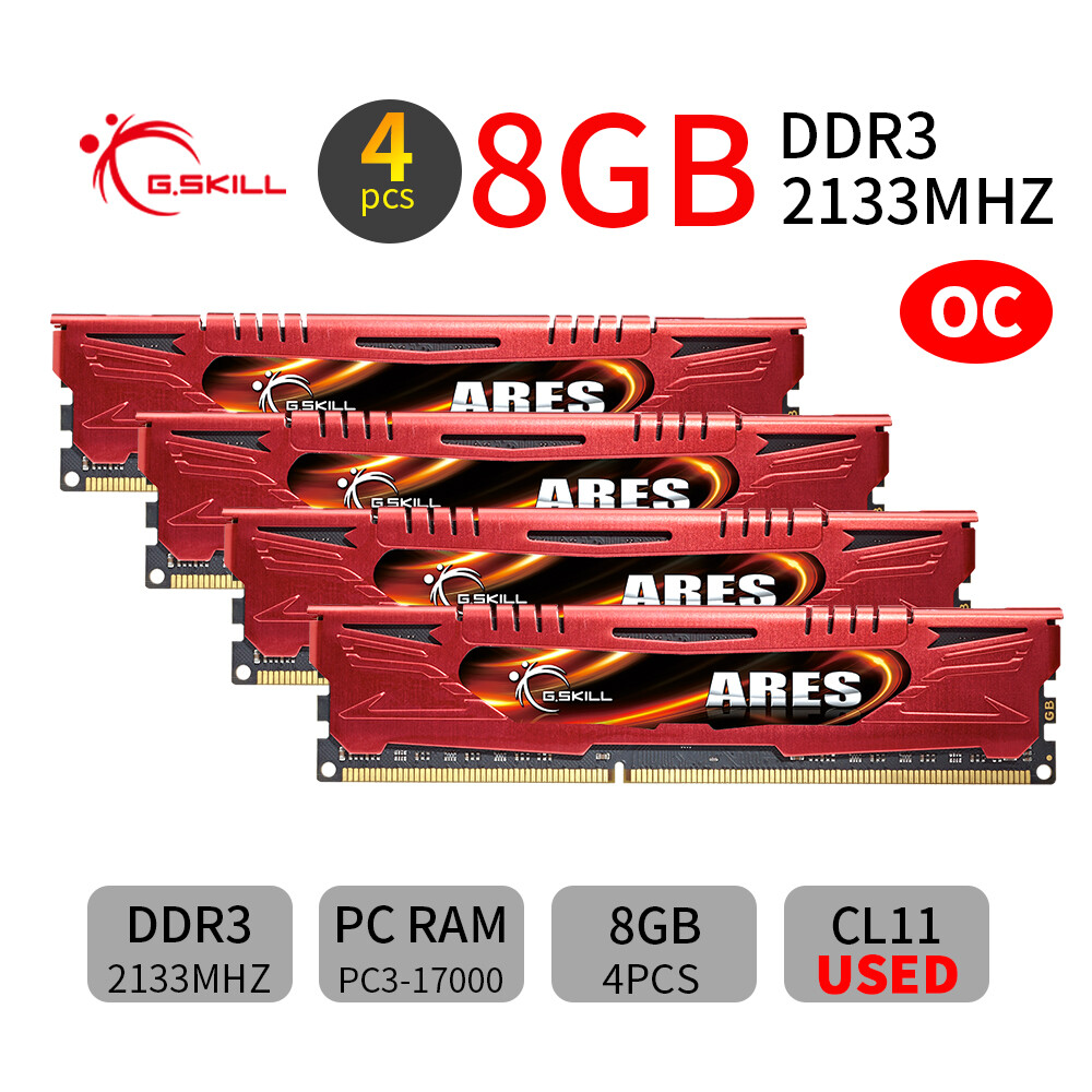 G.Skill Ares 32GB 4x 8GB DDR3 OC 2133MHz PC3-17000U Desktop Gaming Memory Red AB
