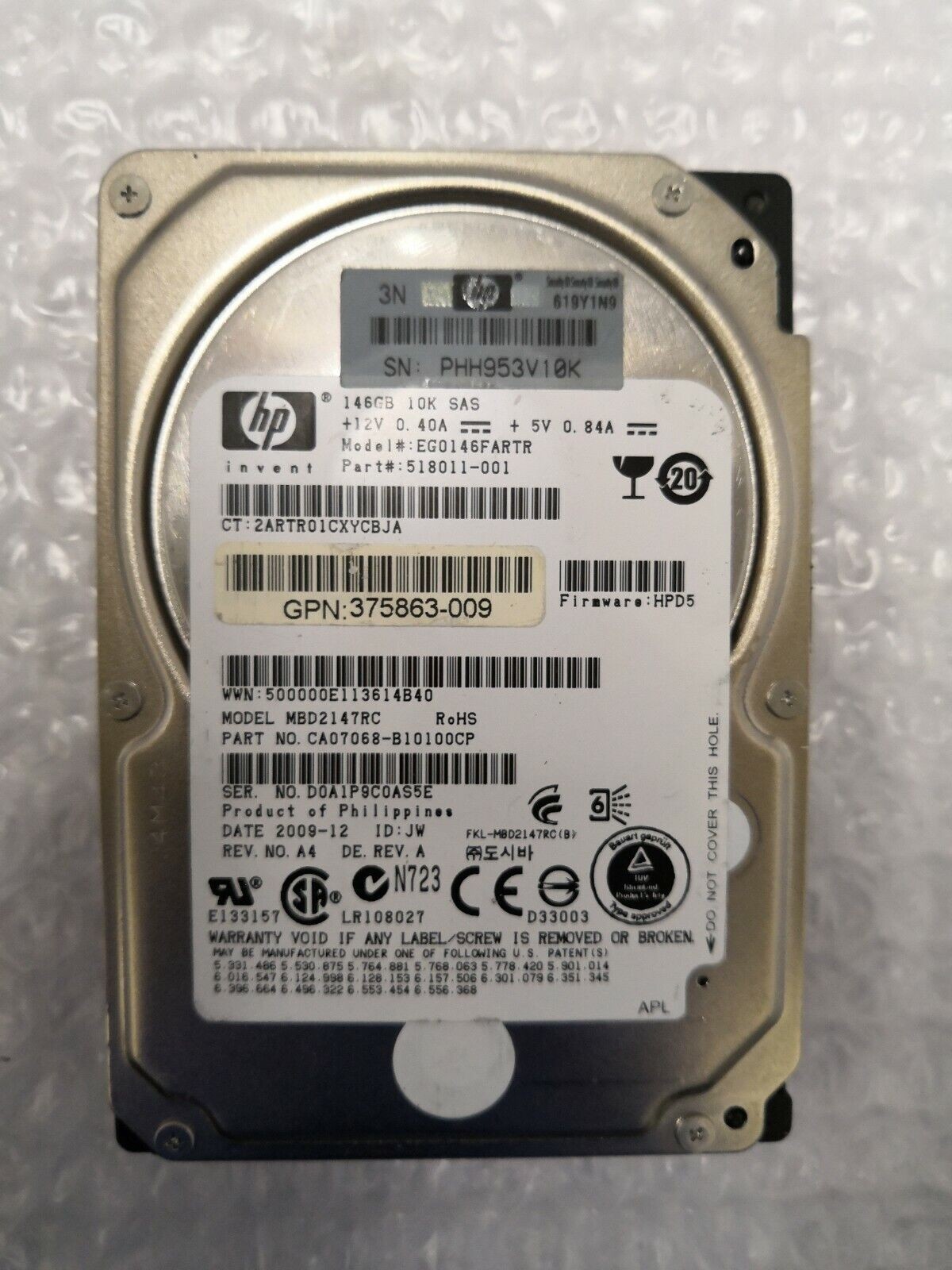 + HP EG0146FARTR 518011-001 2.5" 146GB SAS Hard Drive @@@