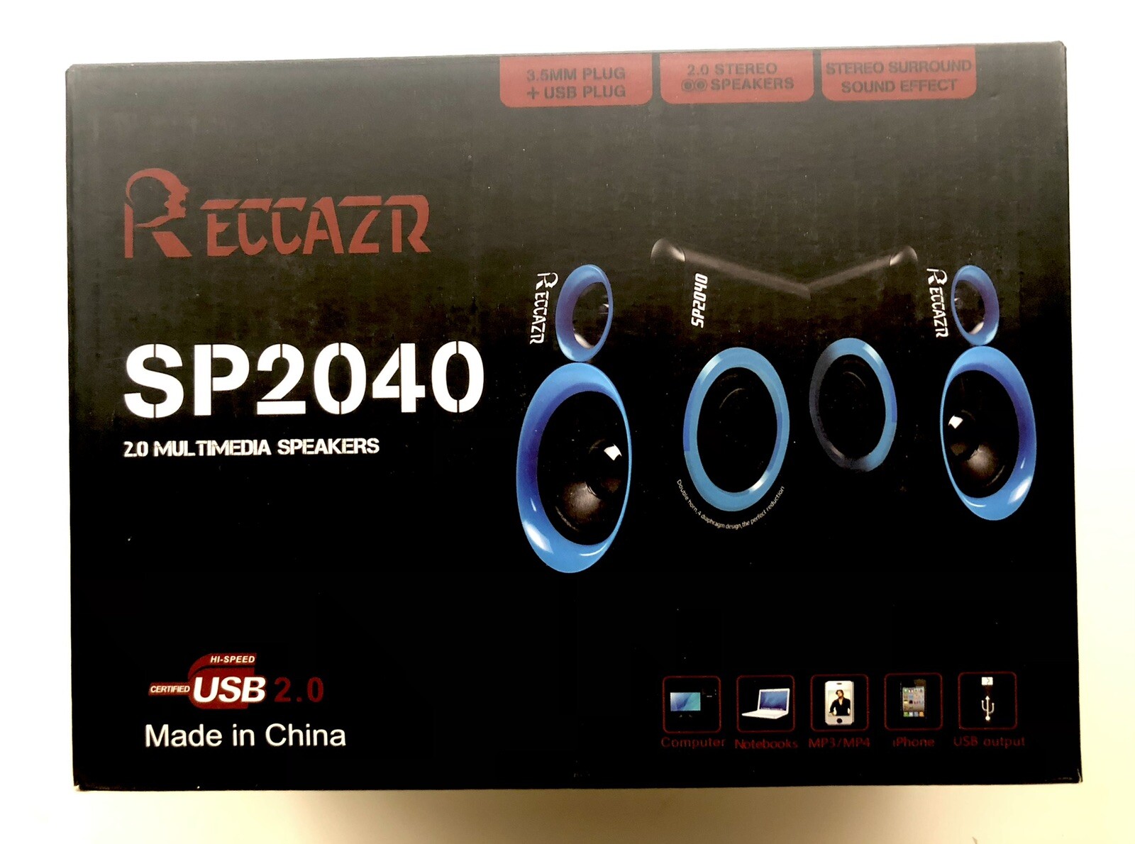 RECCAZR SP2040 USB-Powered Multimedia Speakers 2.0 Stereo Surround Sound NEW