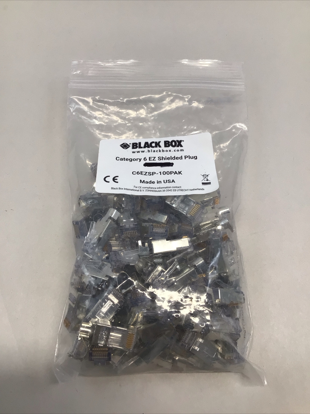BAG OF 100 BLACK BOX C6EZSP CATEGORY 6 EZ SHIELDED PLUGS LOT OF 77