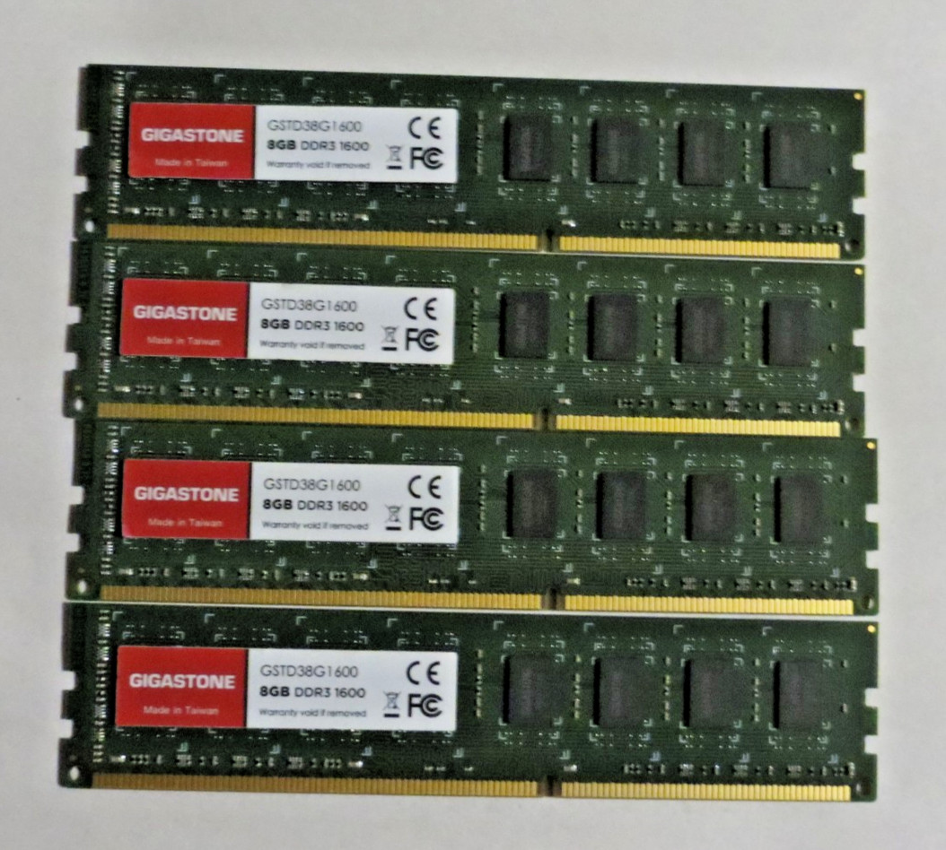 32GB Kit 4x8GB DDR3 1600MHz PC3-12800 Desktop RAM Gigastone GSTD38G1600 Quad