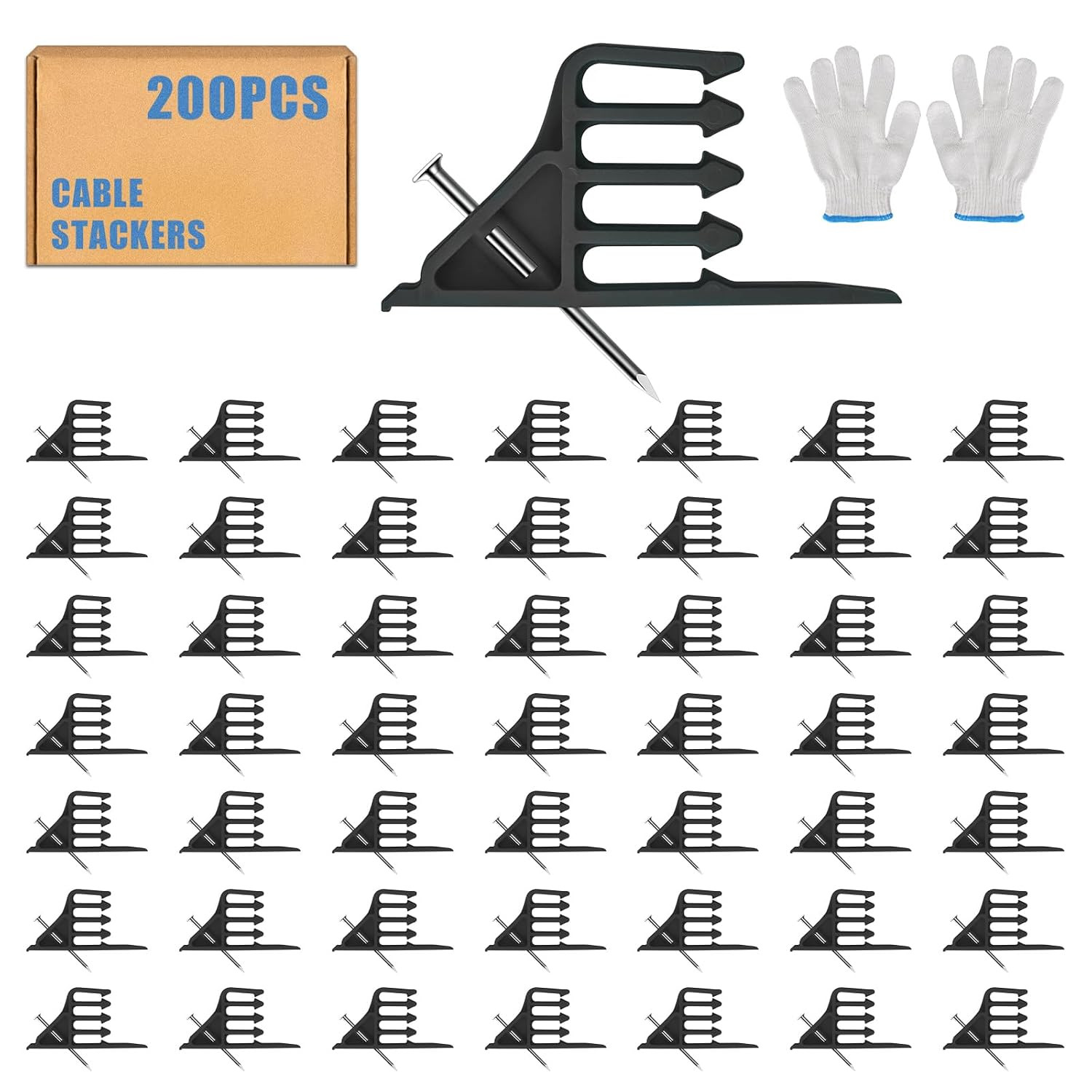Cable Stackers 200 Pack, Multi-Cable Electrical Wire Clips with Steel Nails
