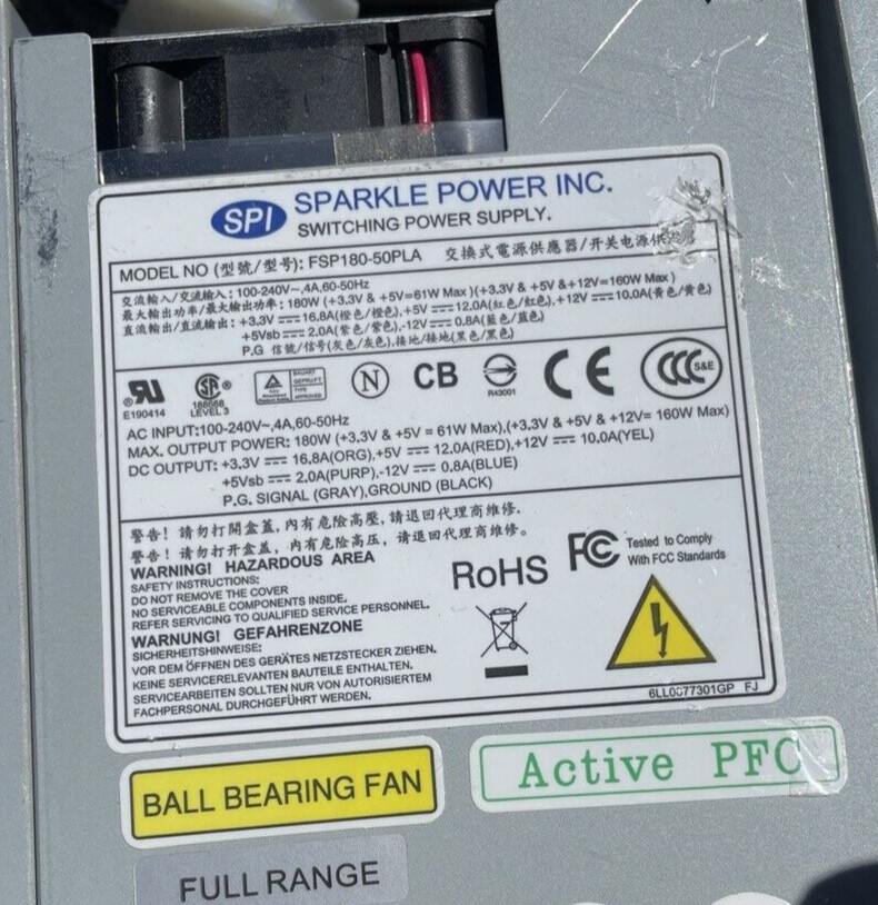 Sparkle Power FSP180-50PLA Power Supply 100-240V 180W 9PA18022BU (B01)