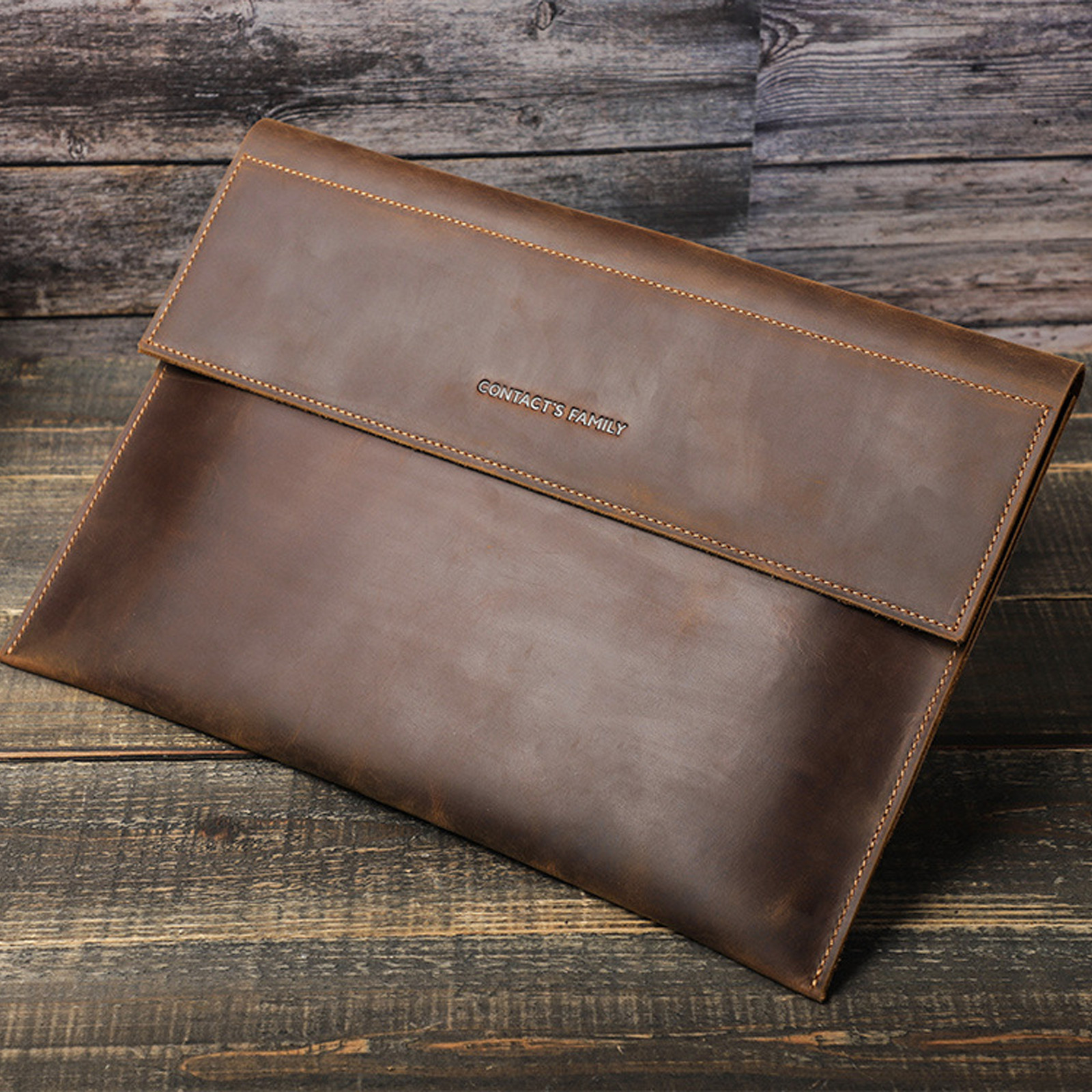 For MacBook Pro 14.2"Luxury Crazy Horse Leather Sleeve Bag Magnetic Closure