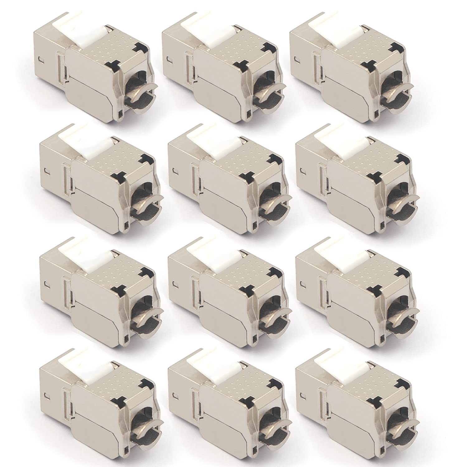 RJ45 Cat6A Shielded Keystone Jacks 12-Pack, 10Gbps Easy Toolless Modular Jack...