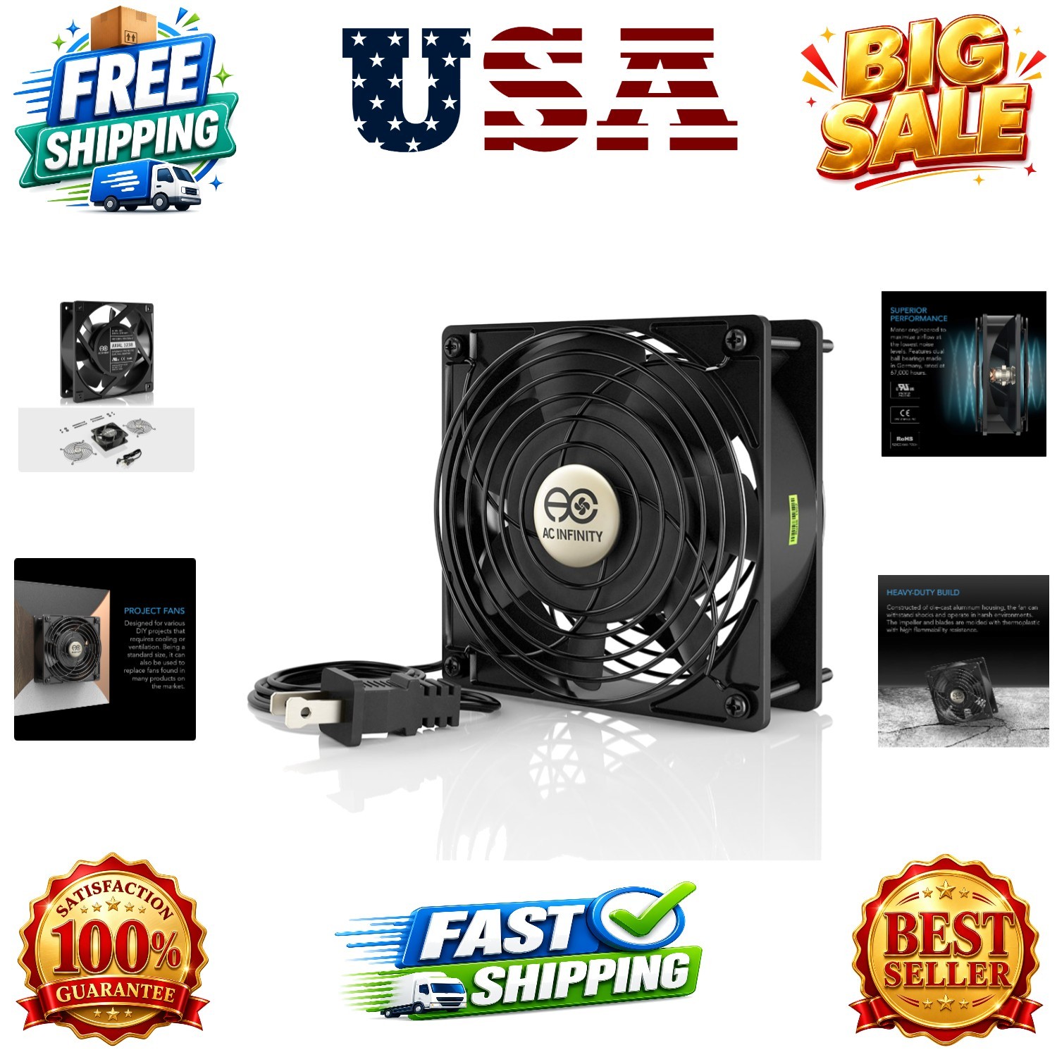AXIAL 1238, Muffin Fan, 115V 120V AC 120mm x 38mm High Speed, for DIY Cooling...