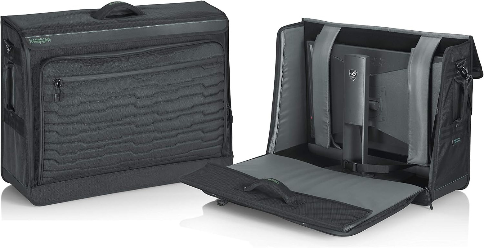 Gaming Monitor Tote Bag with Water Resistant Zippers and Adjustable Carry Strap;