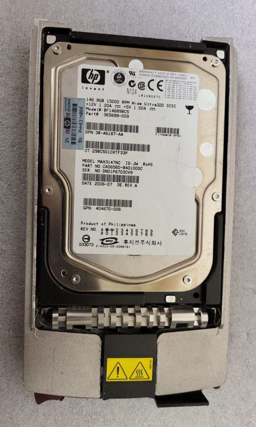 HP BF1468B26B 146Gb 15K  80PIN U320 3,5" Zoll 412751-015 404712-001 HARD DRIVE