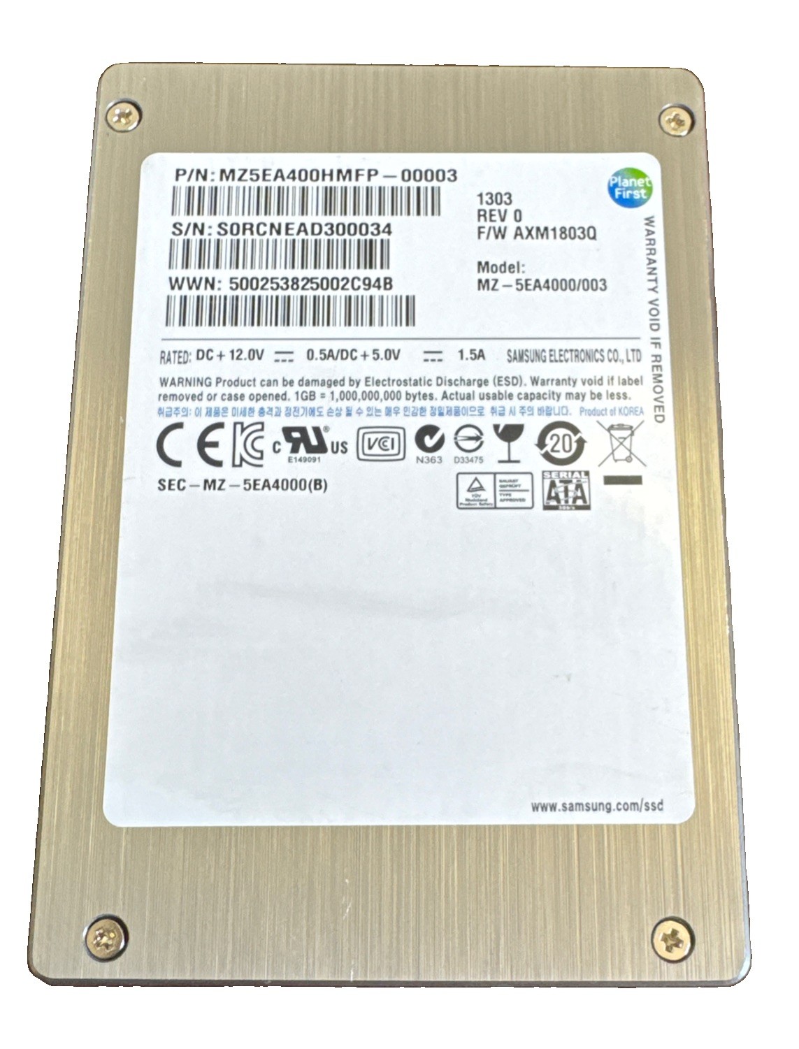 MZ5EA400HMFP/003 Samsung 400GB SAS 6Gbps 2.5in SSD F/W AXM1803Q REV 0 1303