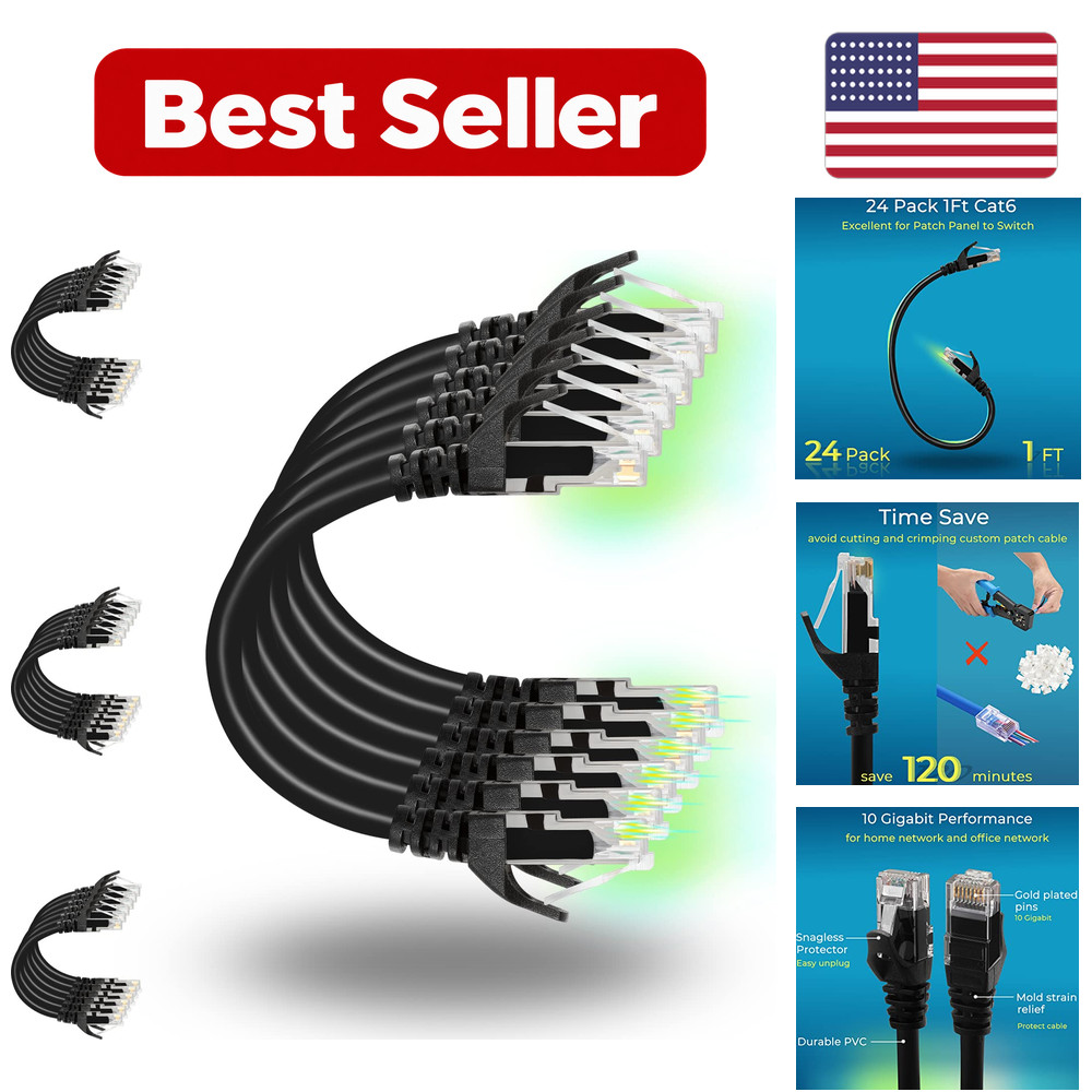 Patch Cables Cat6 1ft (24 Pack) - Black