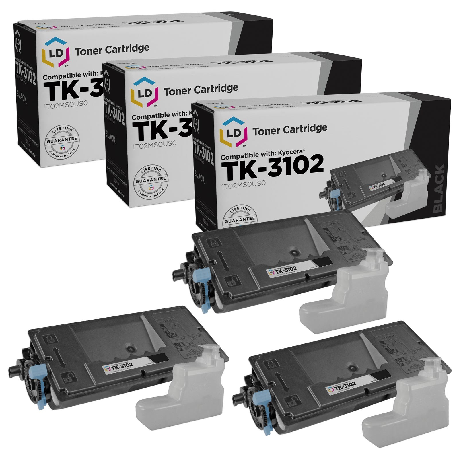 LD Set of 3 Comp Kyocera-Mita Black TK-3102 1T02MS0US0 Toner FS-2100DN