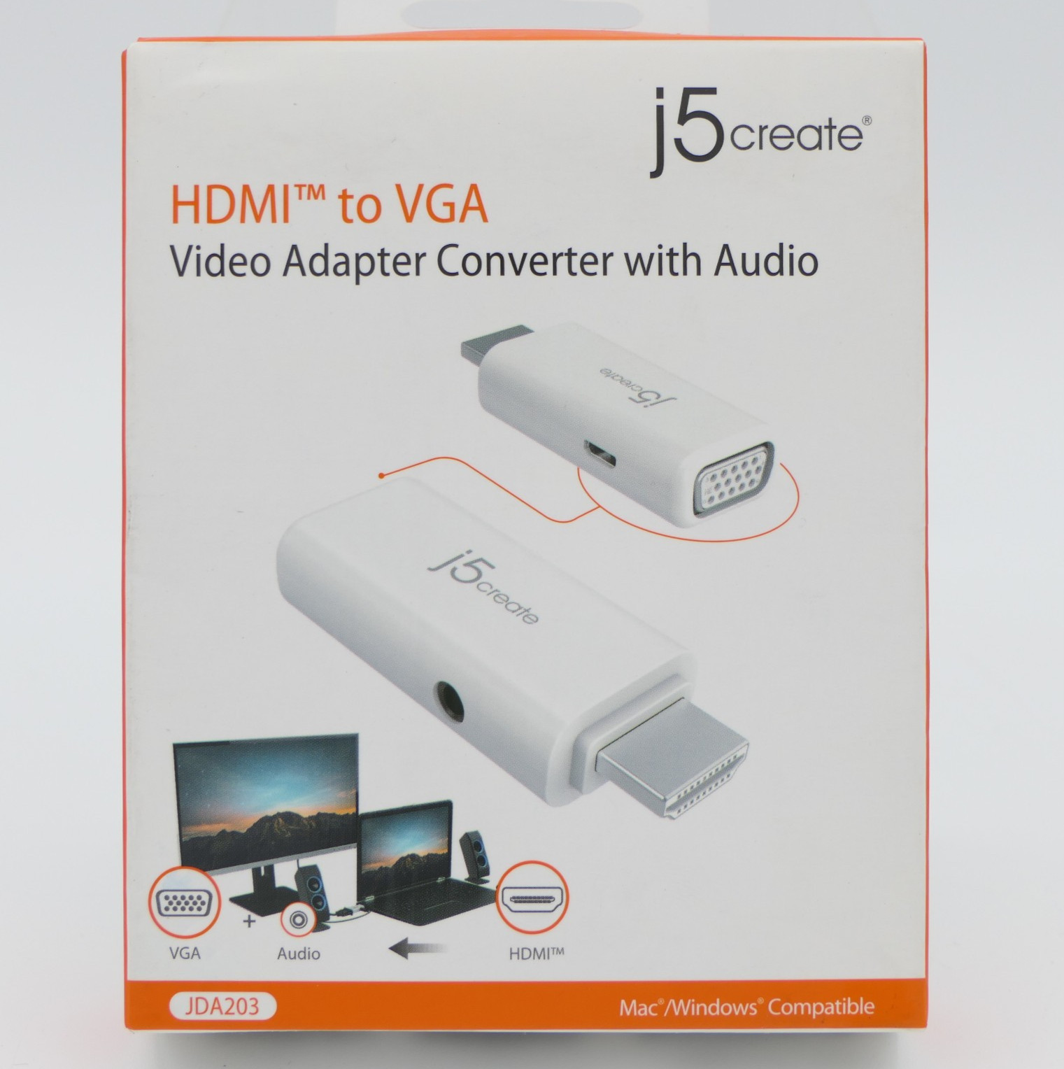 j5create HDMI to VGA Video Adapter Converter w/ Audio JDA203 White Sealed Box