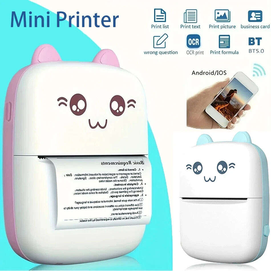 Mini 58mm Portable Thermal Printer Cute Shapes Wireless BT 200dpi Photo Label