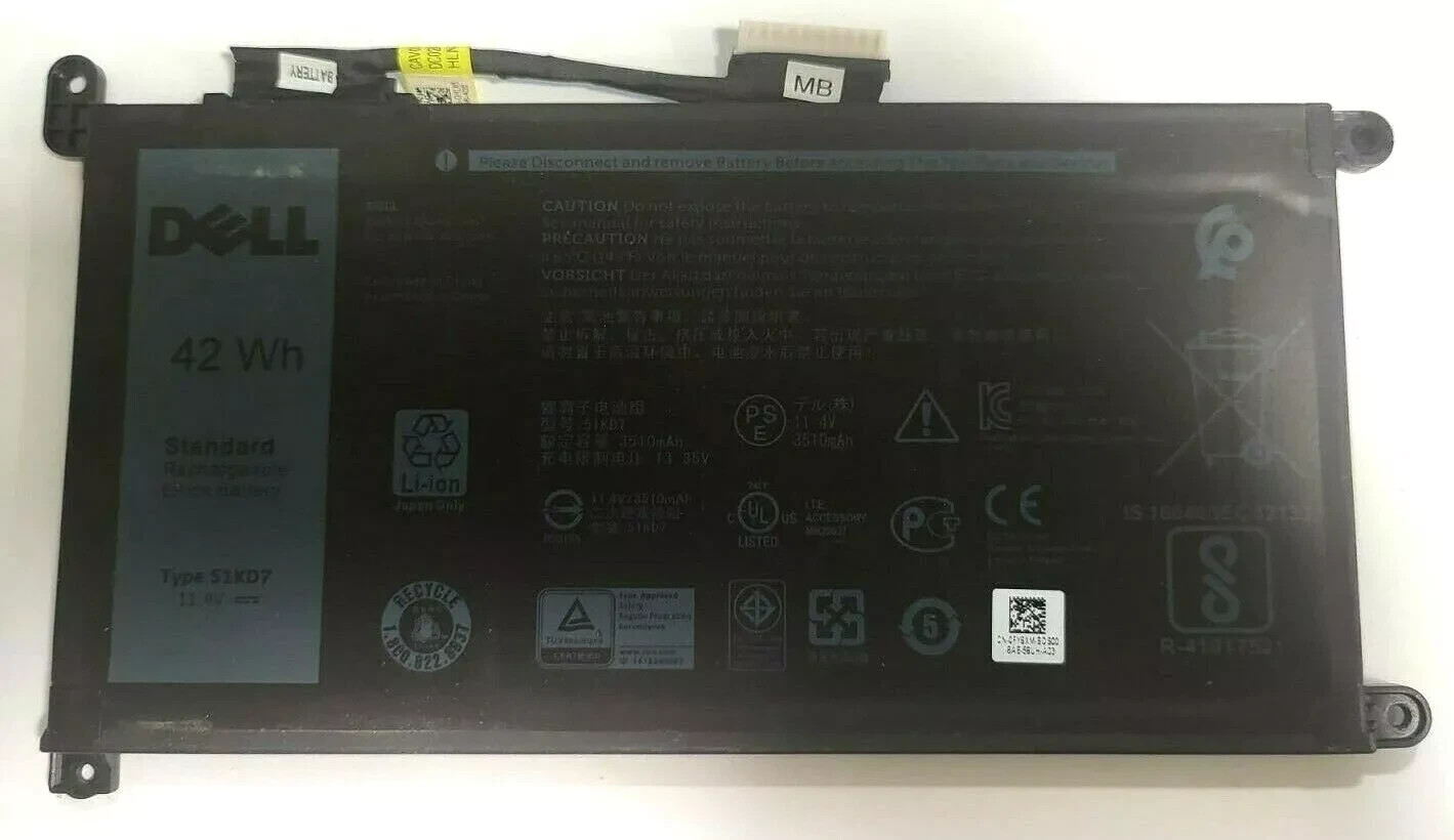 GENUINE DELL CHROMEBOOK 11 3180 3189 11.4V 42WH 3510MAH LAPTOP BATTERY 51KD7