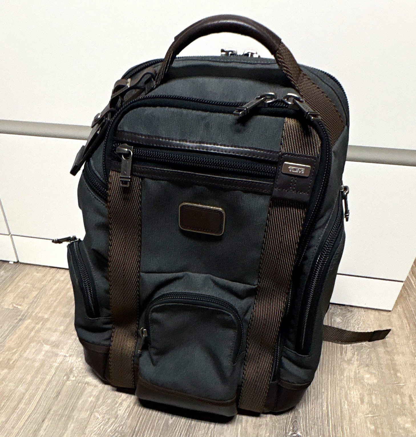 TUMI Nylon Backpack Anthracite/Brown Laptop Compartment, Padded Straps, Storage