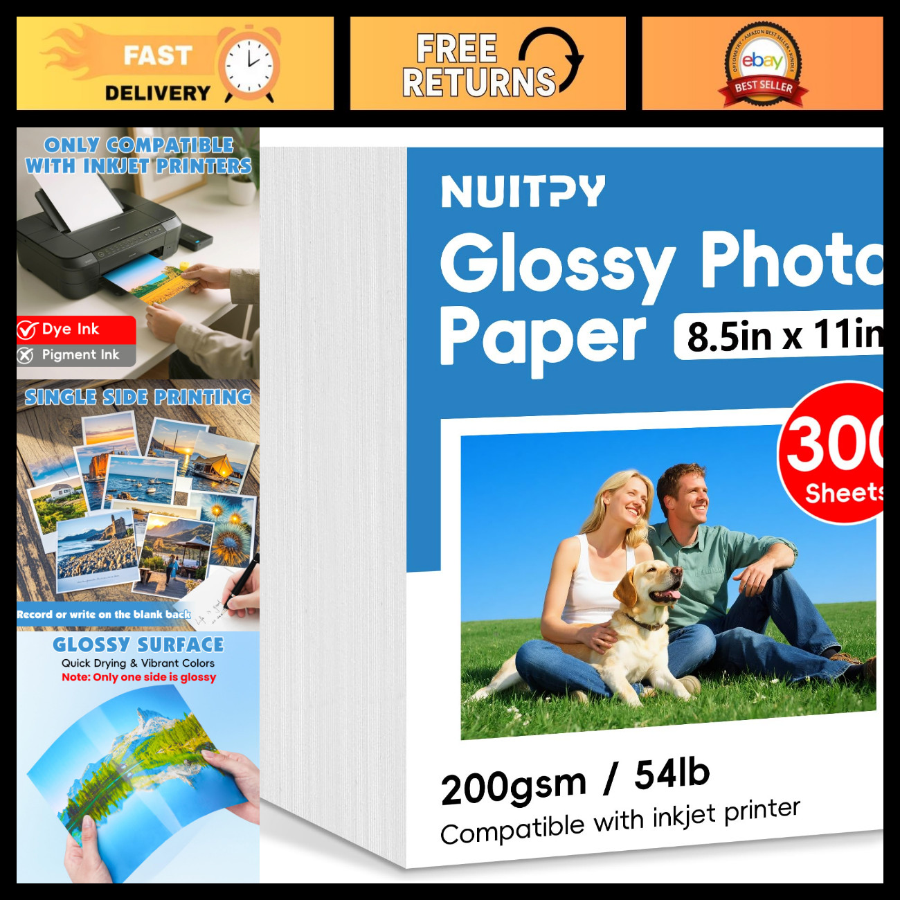 300 Sheets Glossy Photo Paper 8.5"x11" 200GSM Heavyweight for High-Quality Print