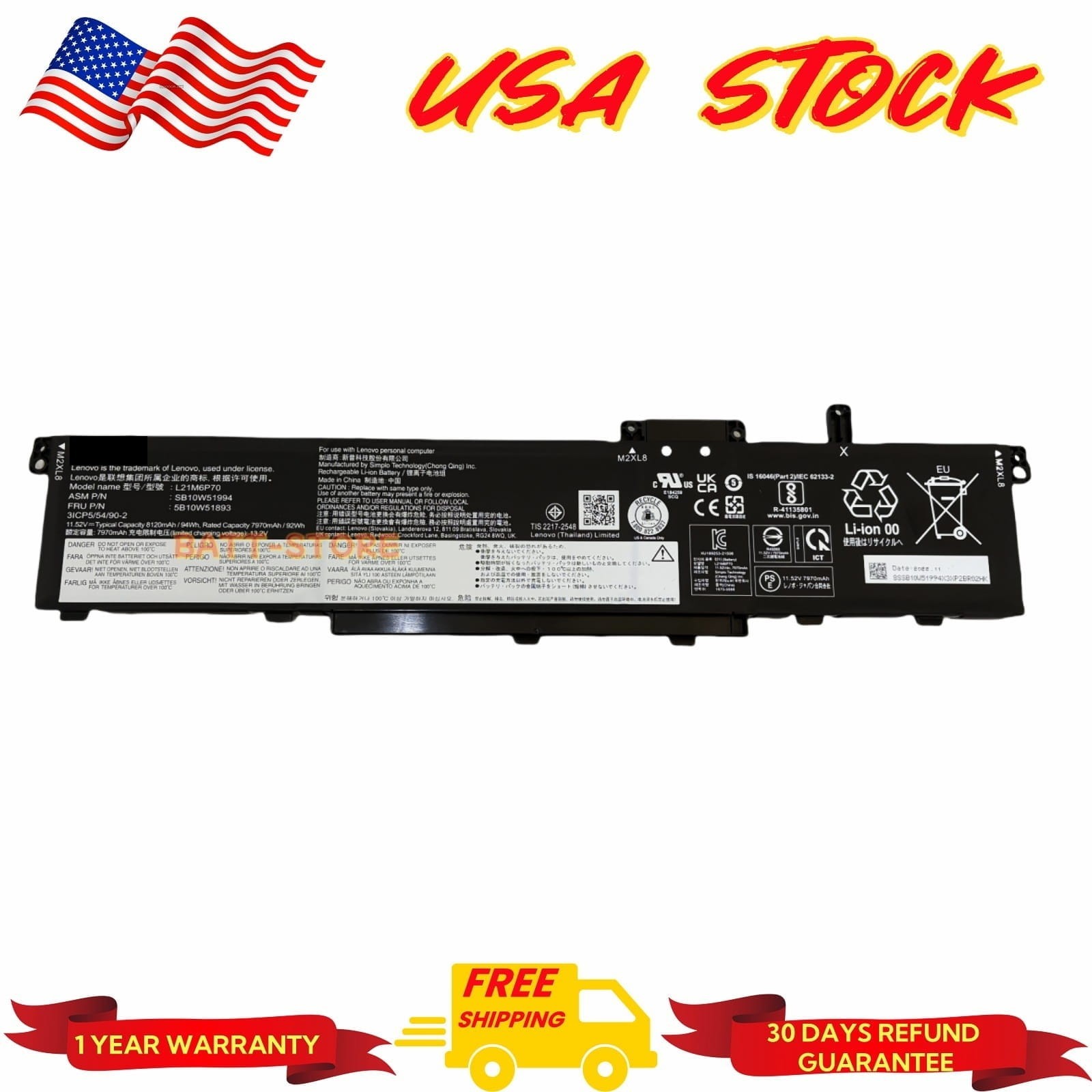 L21M6P70 L21D6P70 L21L6P70 Original Battery for Lenovo Thinkpad P16 GEN 1 GEN 2