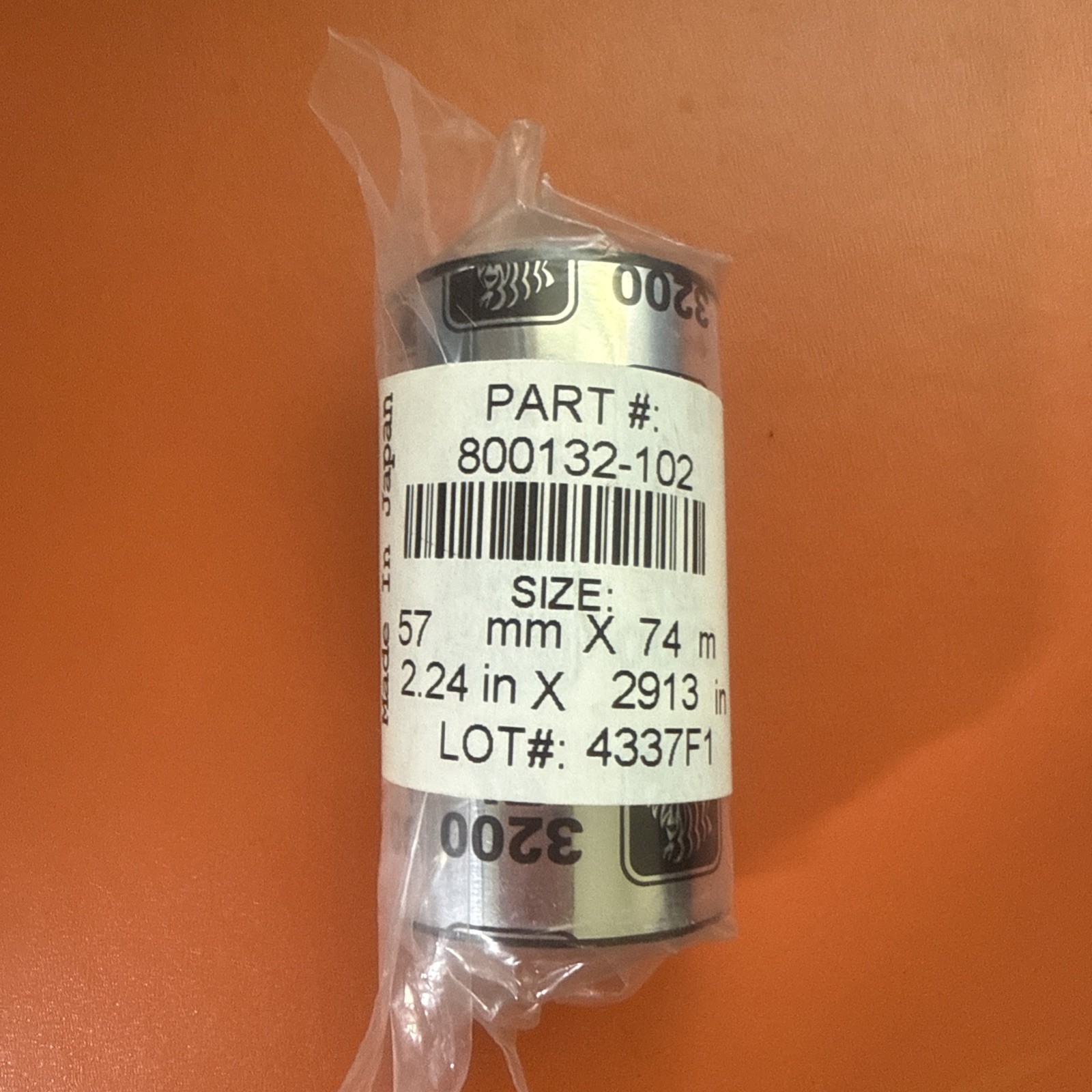 Zebra 800132-102 56.9mm x 74m 3200 Wax/Resin Ribbon