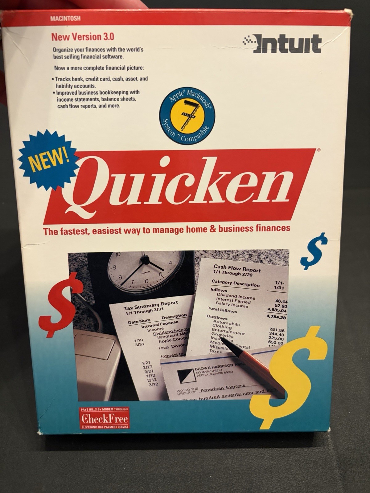 Vintage Intuit Quicken 3.0 Apple Macintosh Software 3.5” Floppy Disk Box Manual