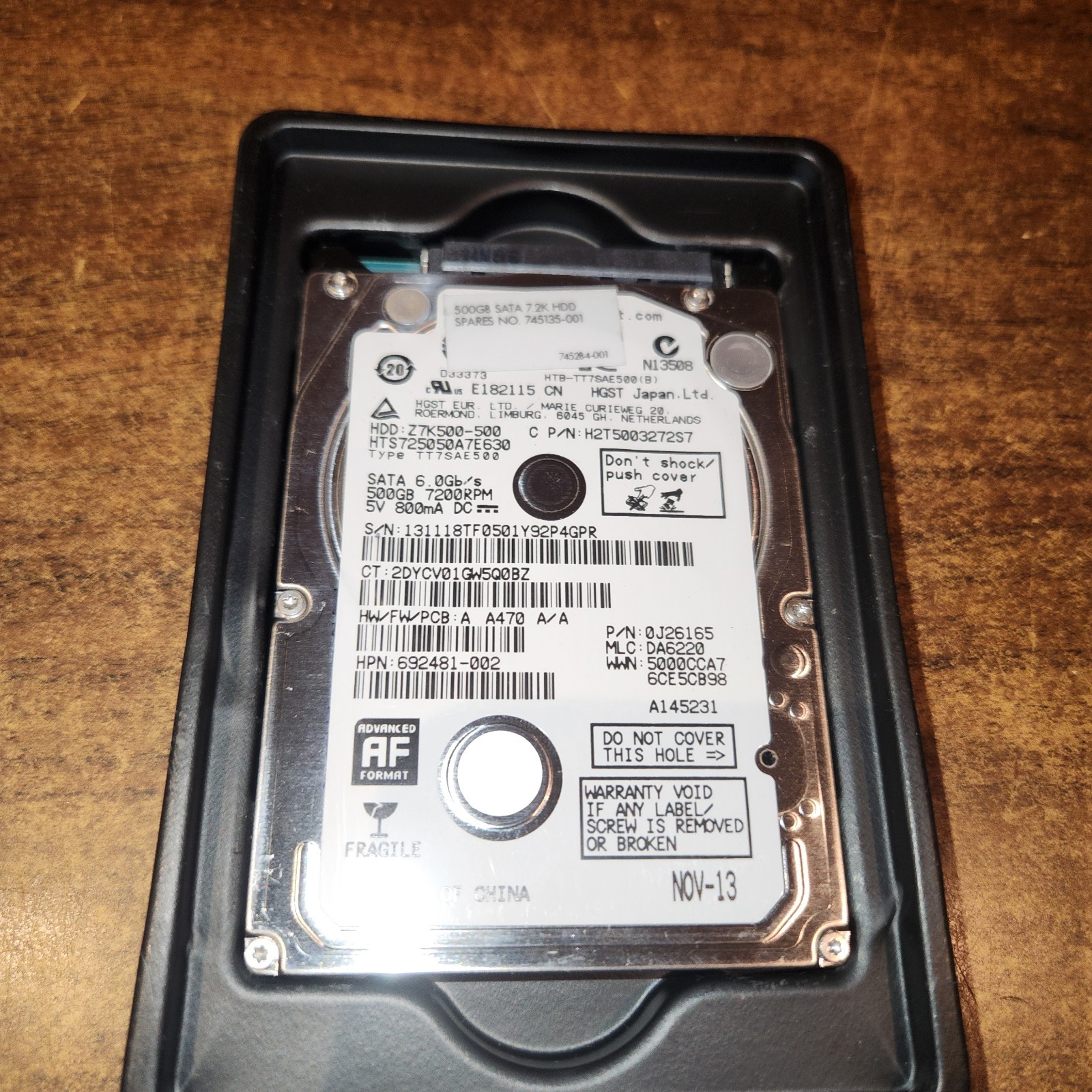 HGST SATA Hard drive, 500 GB, 7200 RPM