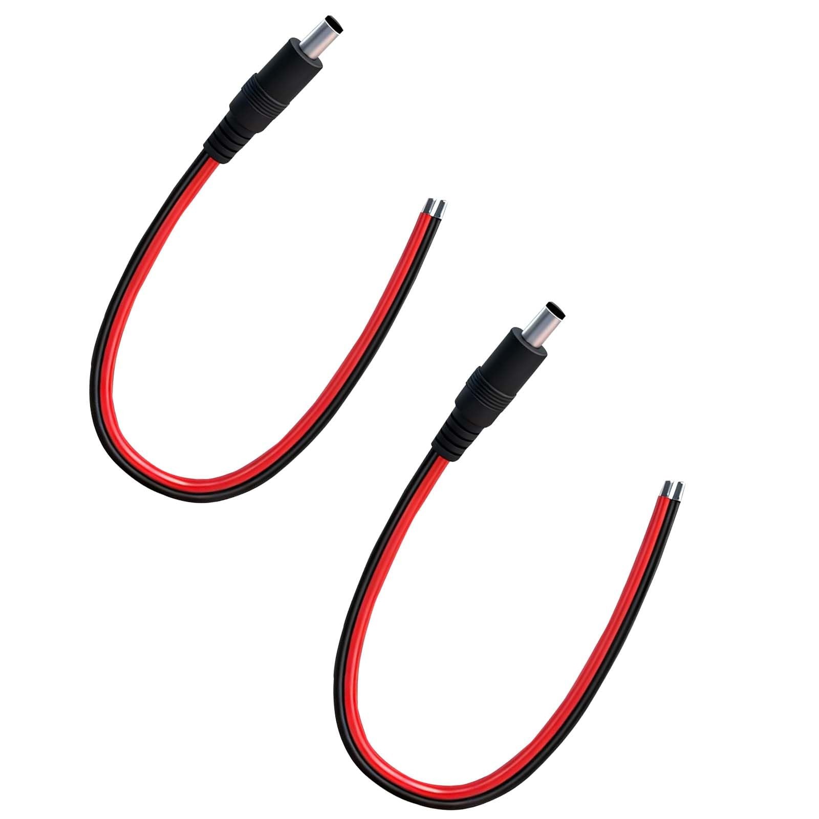 DC Power Pigtail Cable 14AWG 12V 5.5x2.1mm Male Plug Bare Wire 11.8in 2 PCS