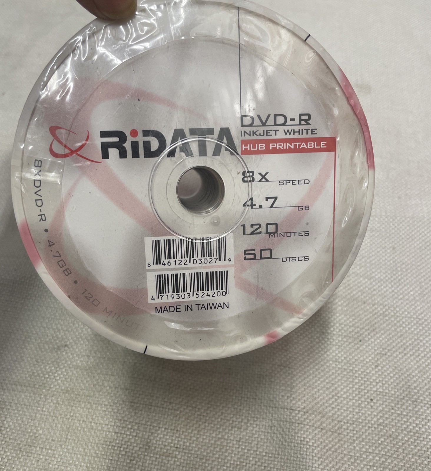 50 RIDATA Blank 8X  DVD-R Ink-Jet White  4.7GB Recordable Media Discs