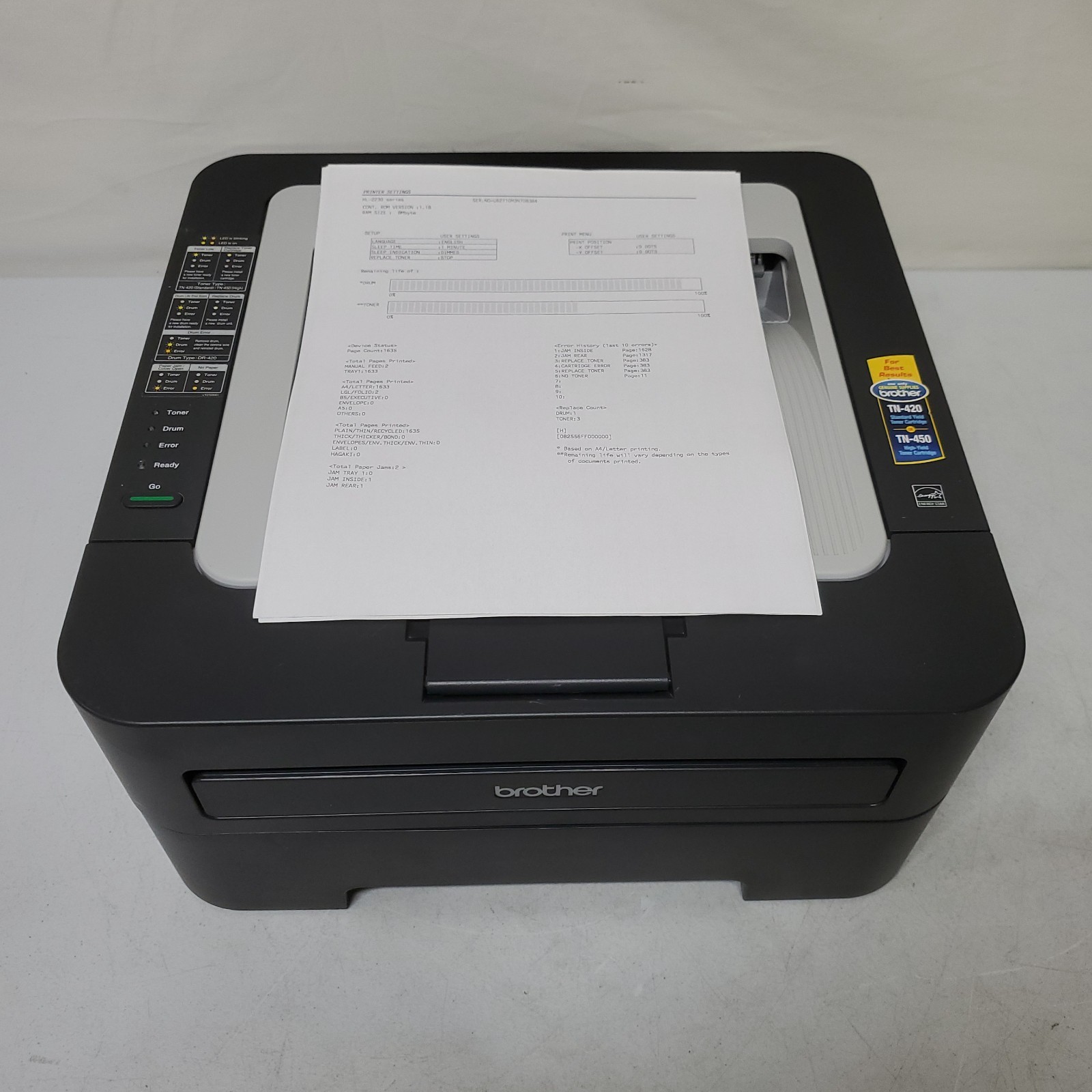 Brother HL-2230 Monochrome Laser Printer 2K Pages LOW USE W/Toner USB