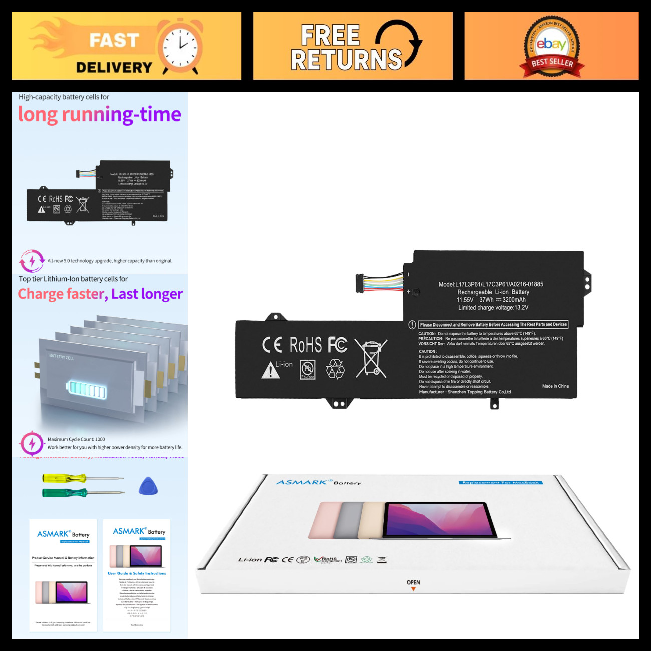 Replacement Laptop Battery for Lenovo IdeaPad 320S, Yoga 720 - High Capacity L17