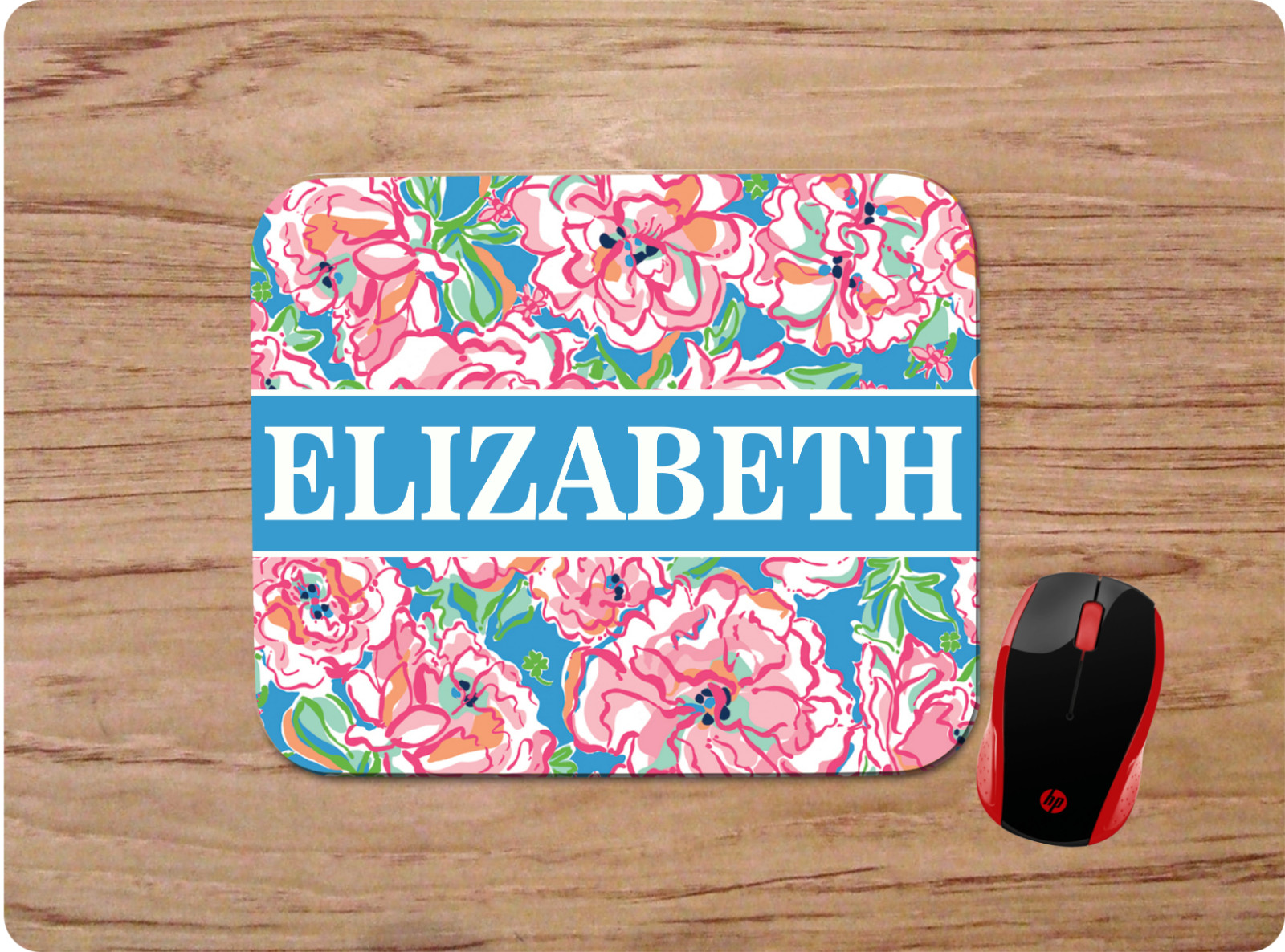 LILLY INSPIRED BLUE FLORAL PRINT PERSONALIZED NAME MOUSE PAD HOME OFFICE GIFT