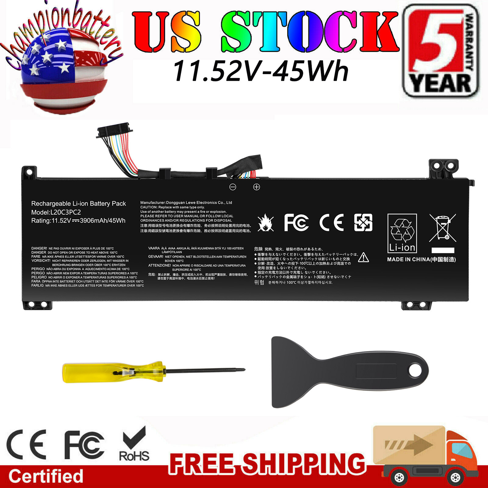 New L20C3PC2 Battery for Lenovo IdeaPad Gaming 3-15ACH6 3-15IHU6 L20M3PC2 Series