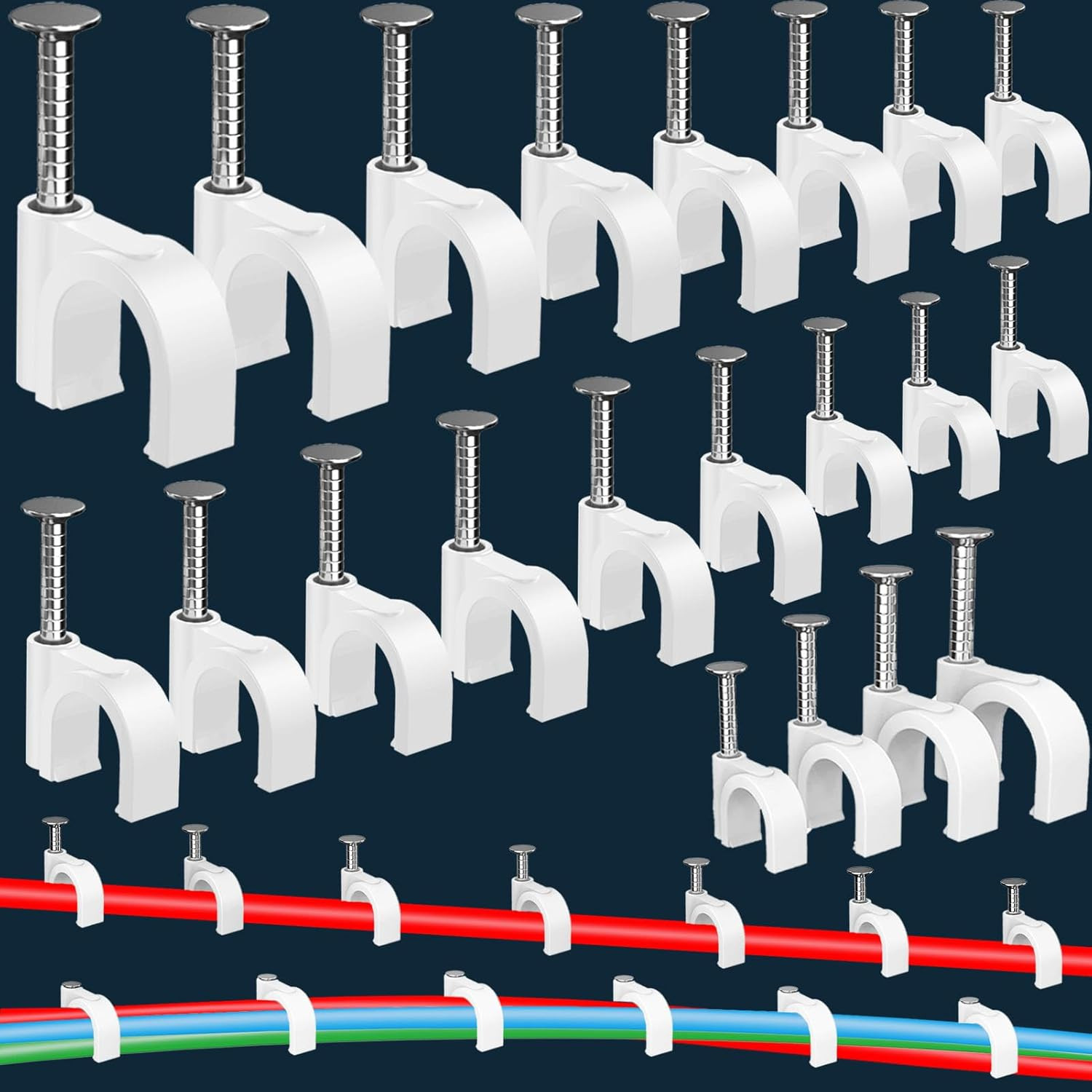 400 Pcs Cable Clips 4/6/8/10Mm Nail in Cable Clips with Steel Ethernet Cable Cli