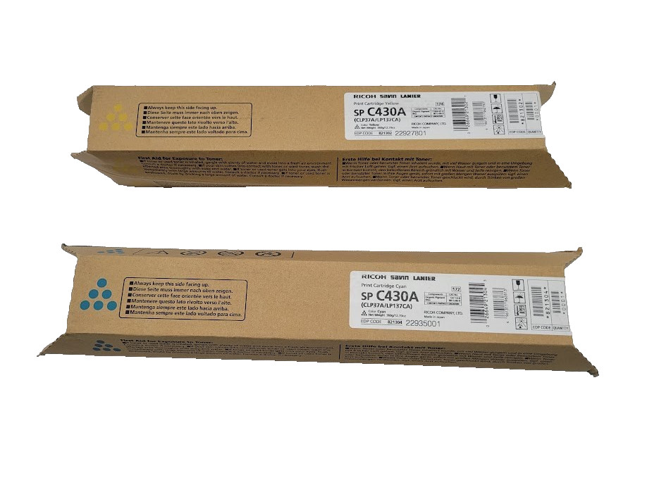 Lot of 2 Ricoh Savin Lanier Toner Cartridge SP C430A Cyan Yellow