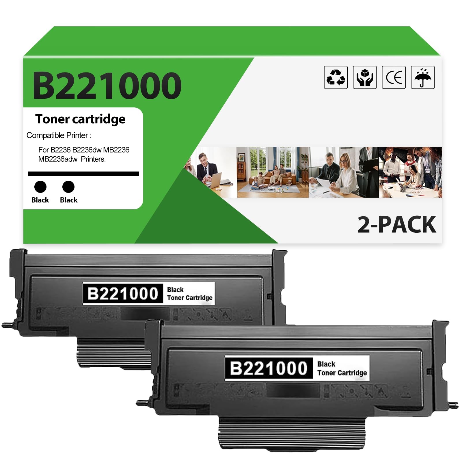 ZHINGUAN 2 Pack B221000 Black Toner Cartridge Works for 2PK,