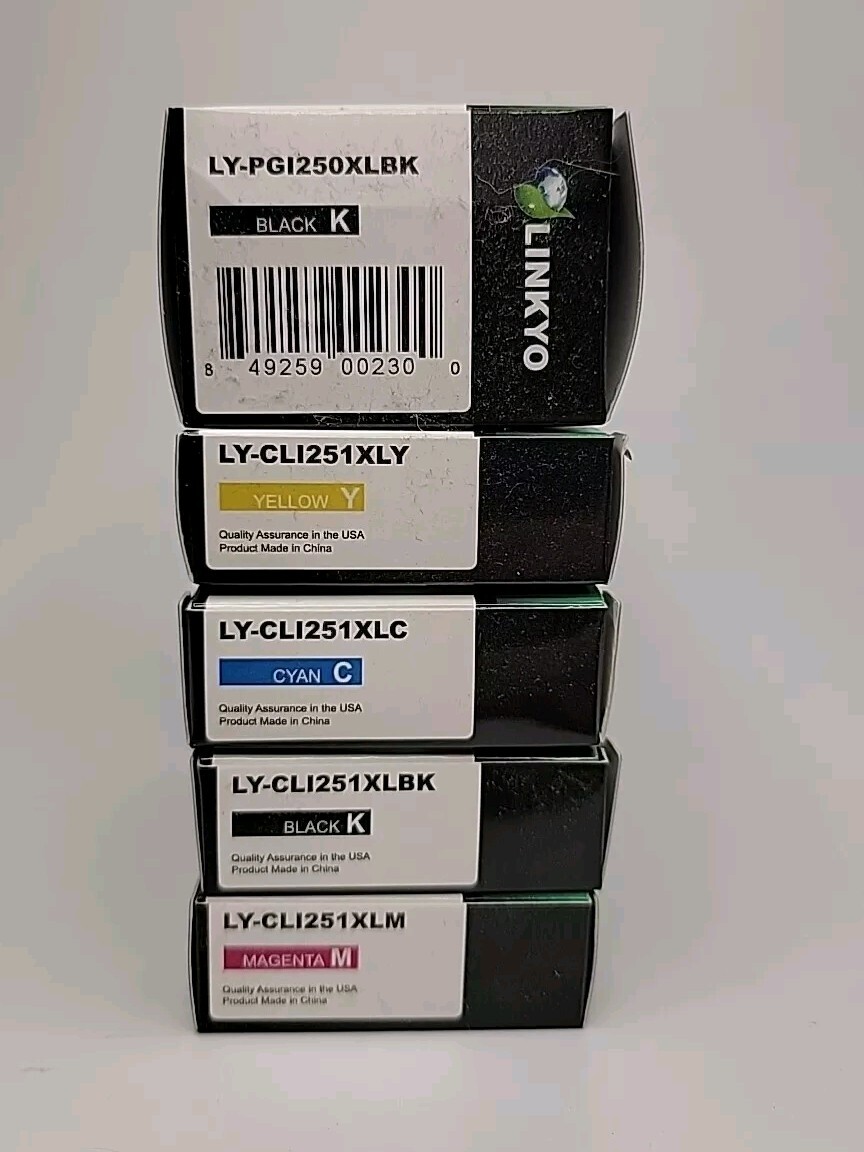 Linkyo Premium Cartridge Bundle- 5 COUNT LY-CL251XY, LC, BK, LM & LY-PGI250XLBK