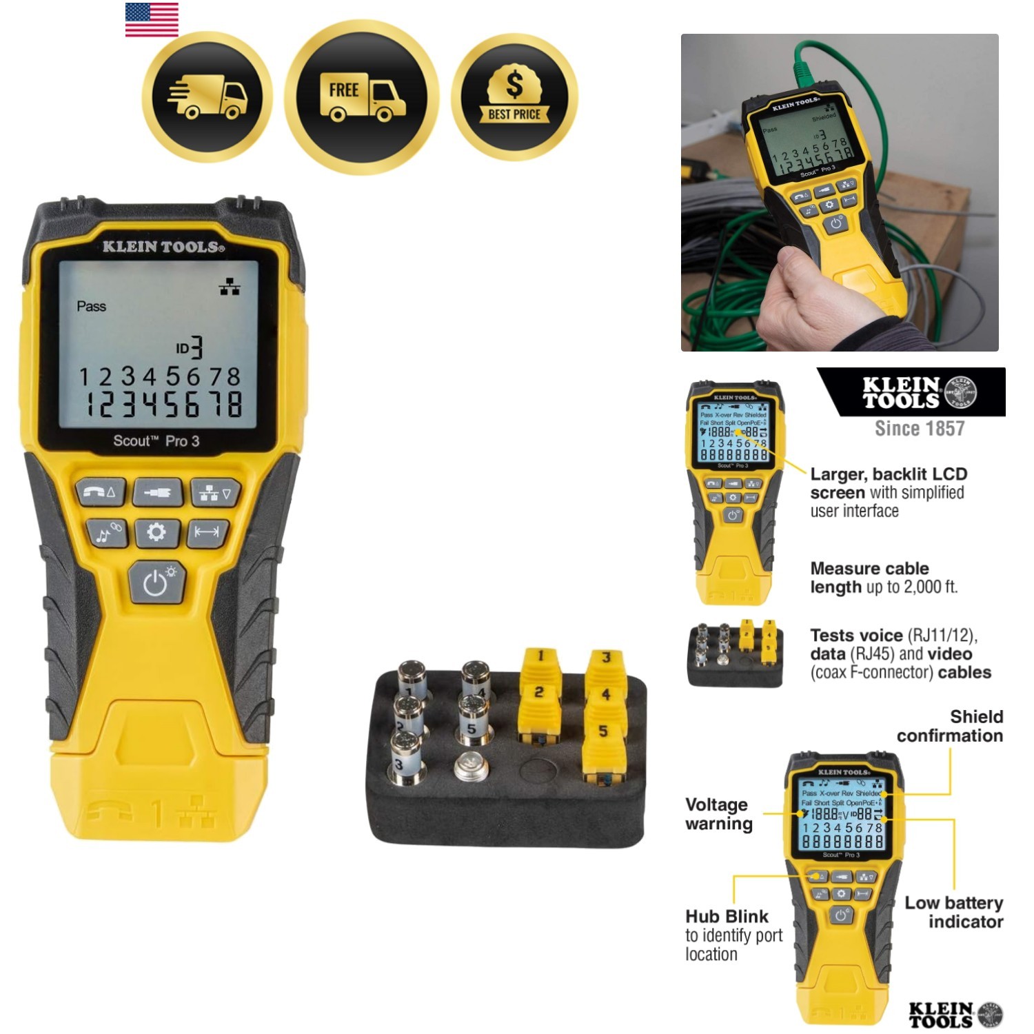 Cable Tester Kit for Ethernet Data Coax Video Phone Locates Faults Meters